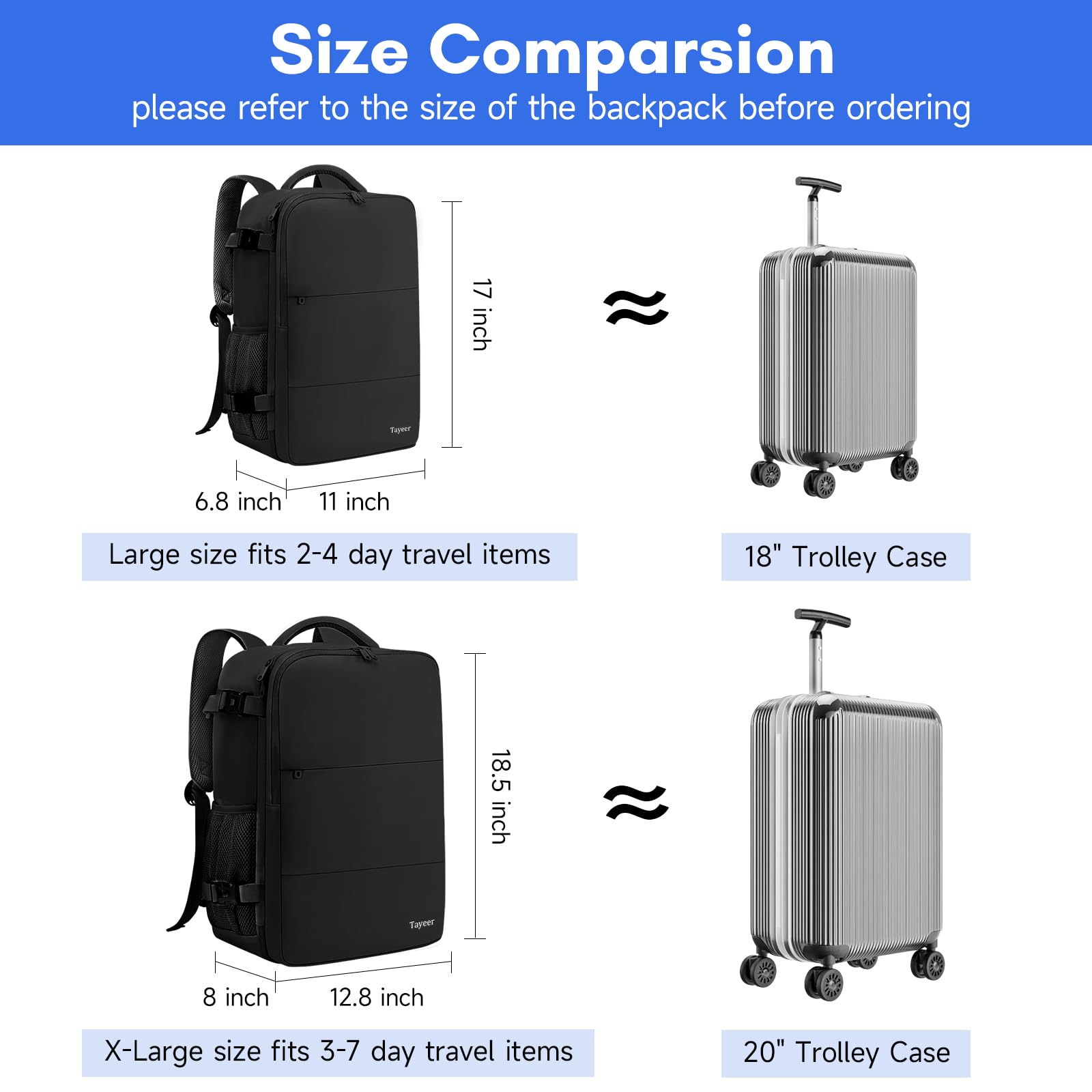 Foto 7 pulgar | Mochila De Viaje Para Portátil Taygeer 35 L Con Puerto De Carga Usb Negra - Venta Internacional.