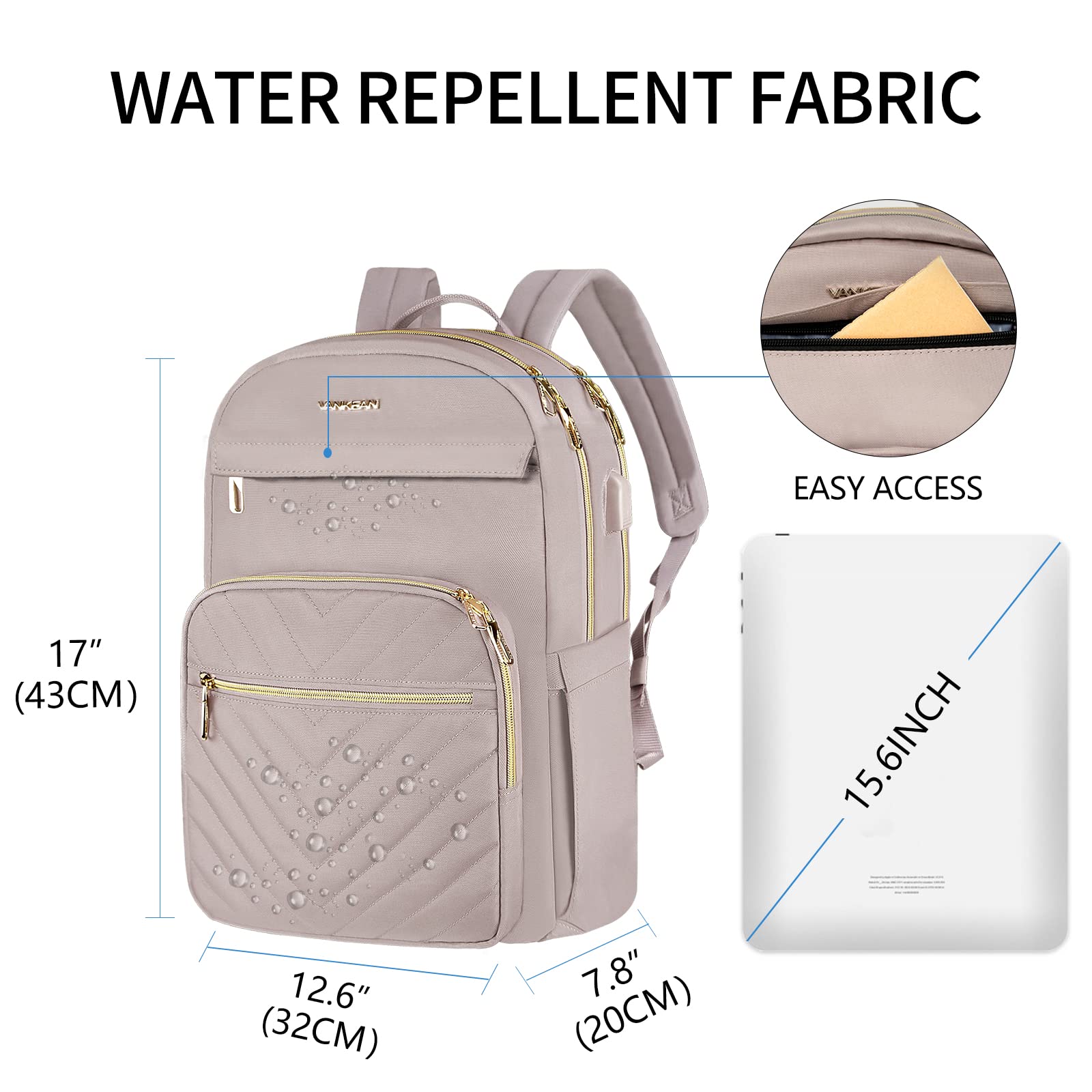 Foto 3 pulgar | Mochila para Portátil Vankean 15.6'' Impermeable Rosa - Venta Internacional