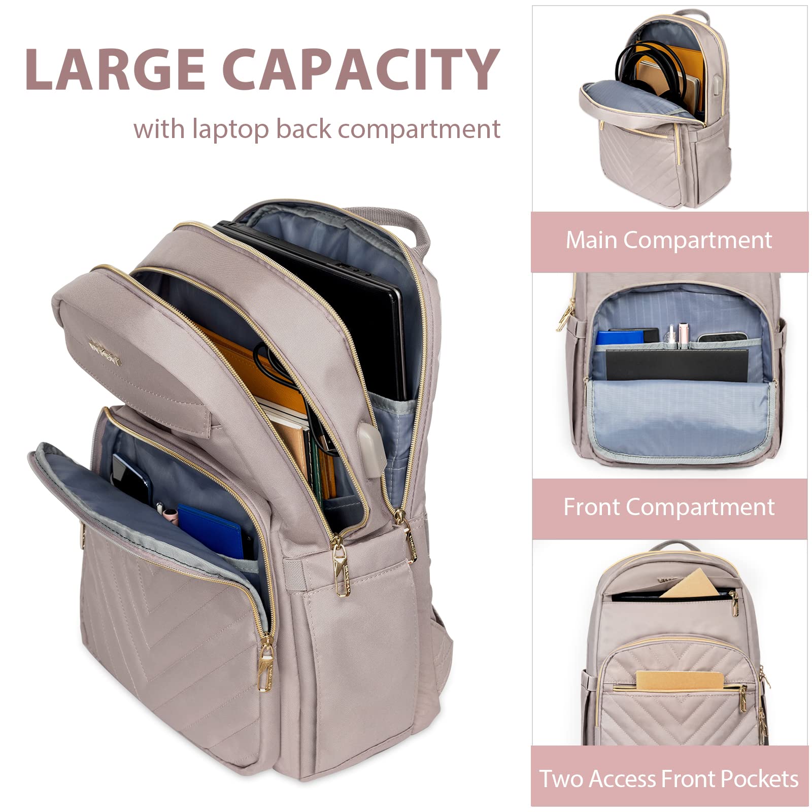 Foto 6 pulgar | Mochila para Portátil Vankean 15.6'' Impermeable Rosa - Venta Internacional