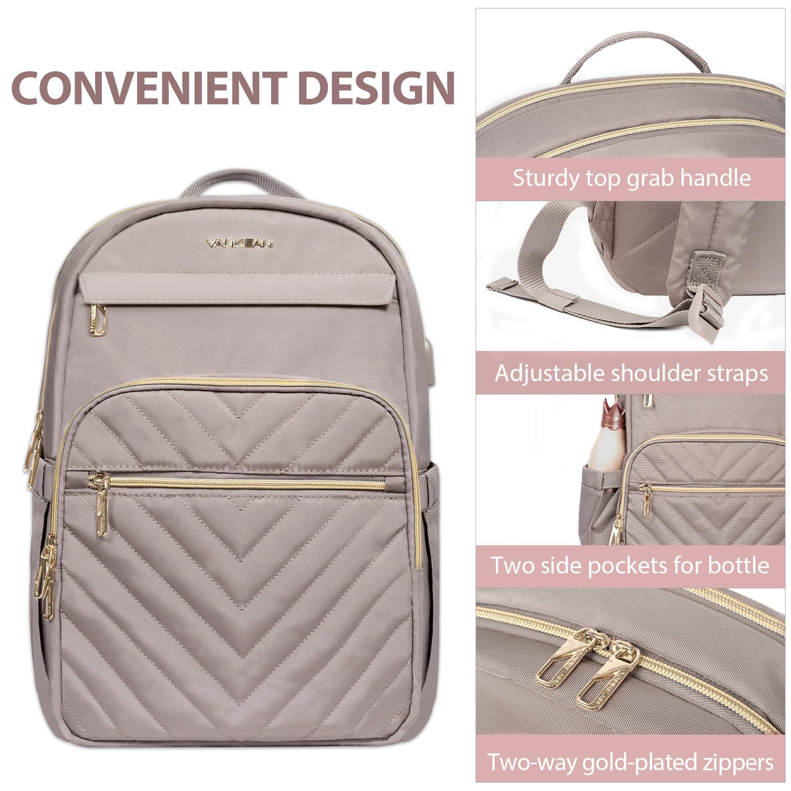 Foto 7 pulgar | Mochila para Portátil Vankean 15.6'' Impermeable Rosa - Venta Internacional