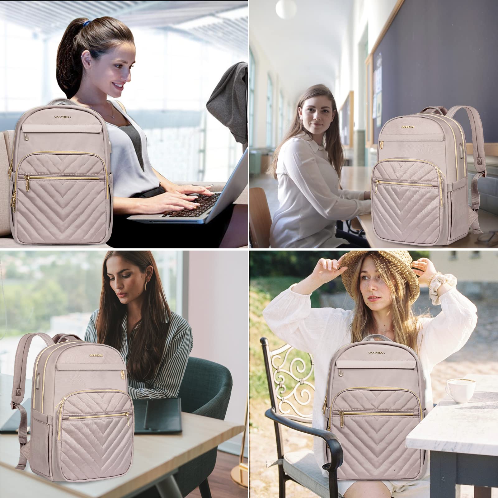 Foto 8 pulgar | Mochila para Portátil Vankean 15.6'' Impermeable Rosa - Venta Internacional