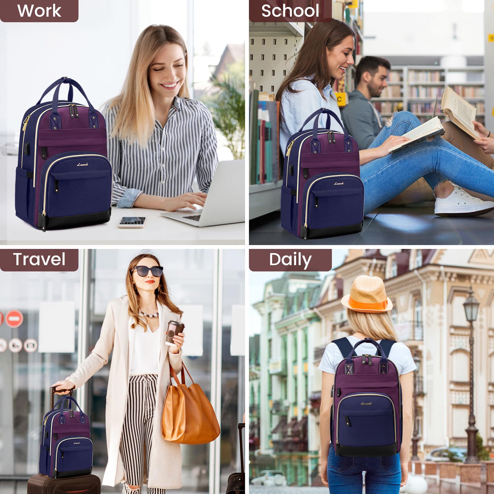 Foto 3 pulgar | Mochila Lovevook Para Portátil De Mujer, 15.6 Pulgadas, Impermeable, Color Morado - Venta Internacional.