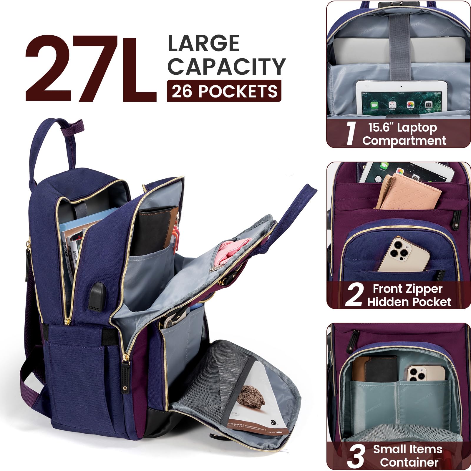Foto 4 pulgar | Mochila Lovevook Para Portátil De Mujer, 15.6 Pulgadas, Impermeable, Color Morado - Venta Internacional.