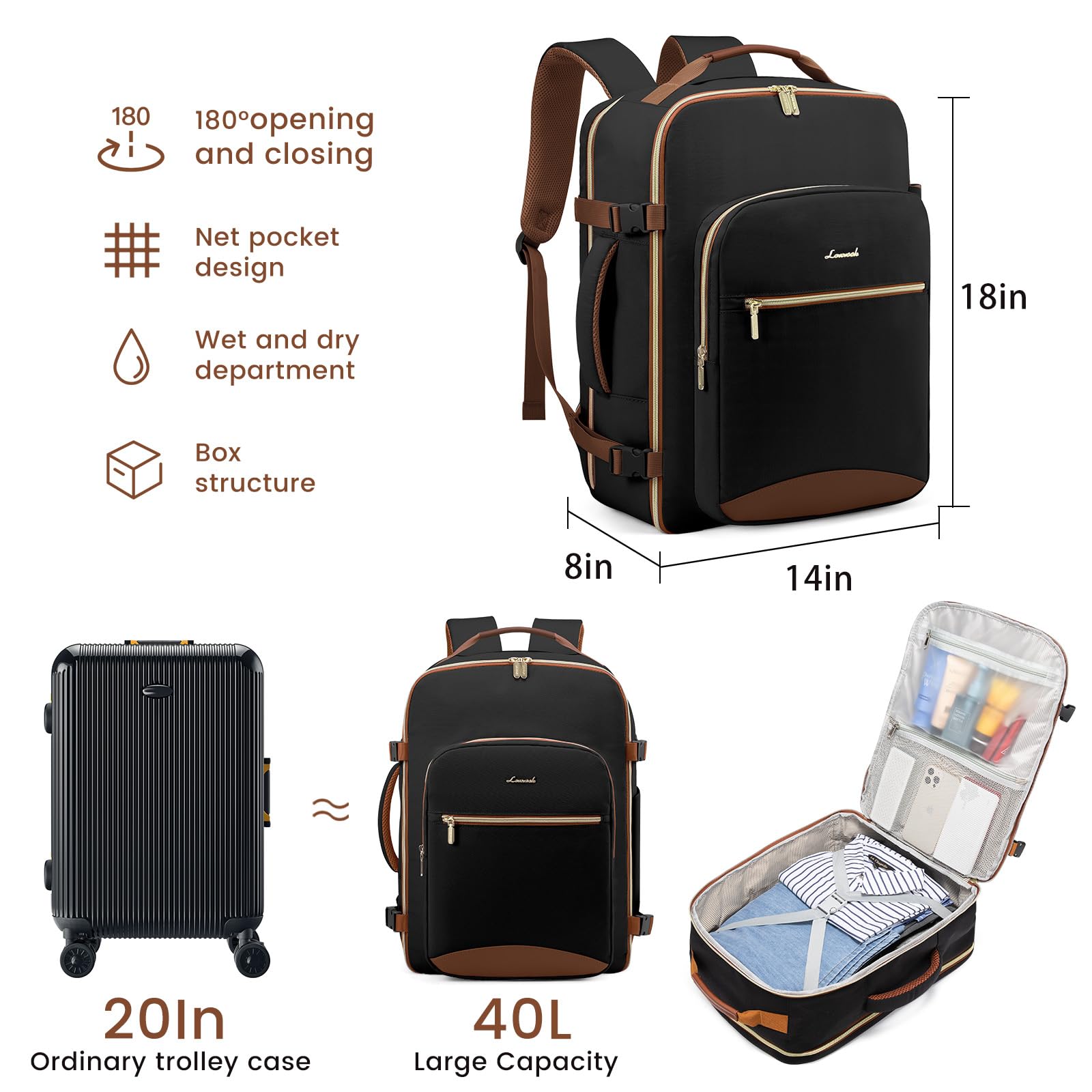 Foto 4 pulgar | Mochila De Viaje Lovevook 40l Para Ordenador Portátil De 17 Pulgadas Para Mujer Y Hombre, Color Negro - Venta Inter