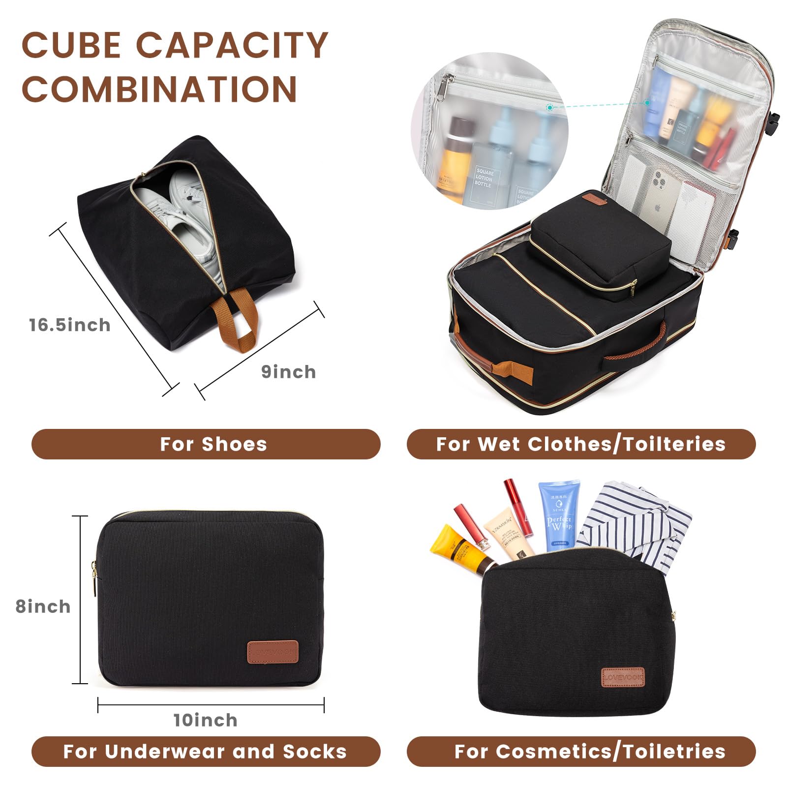 Foto 6 pulgar | Mochila De Viaje Lovevook 40l Para Ordenador Portátil De 17 Pulgadas Para Mujer Y Hombre, Color Negro - Venta Inter