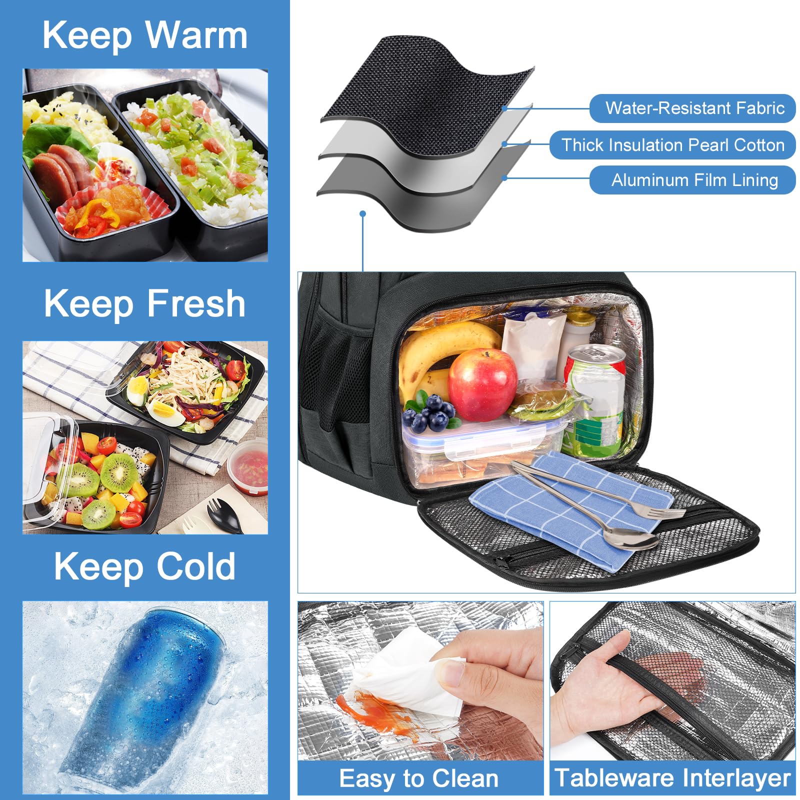 Foto 3 pulgar | Mochila Matein Para Portátil De 17 Pulgadas Con Fiambrera, Puerto Usb, Resistente Al Agua - Venta Internacional.