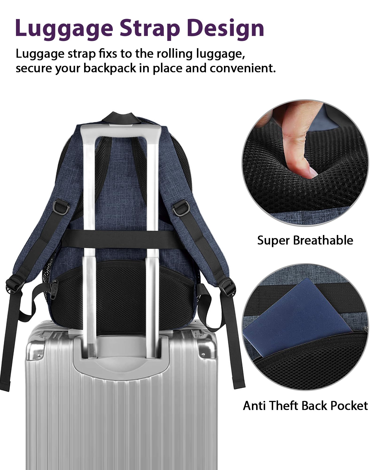 Foto 4 pulgar | Mochila Para Portátil Matein De 17 Pulgadas Con Puerto De Carga Usb - Azul - Venta Internacional.