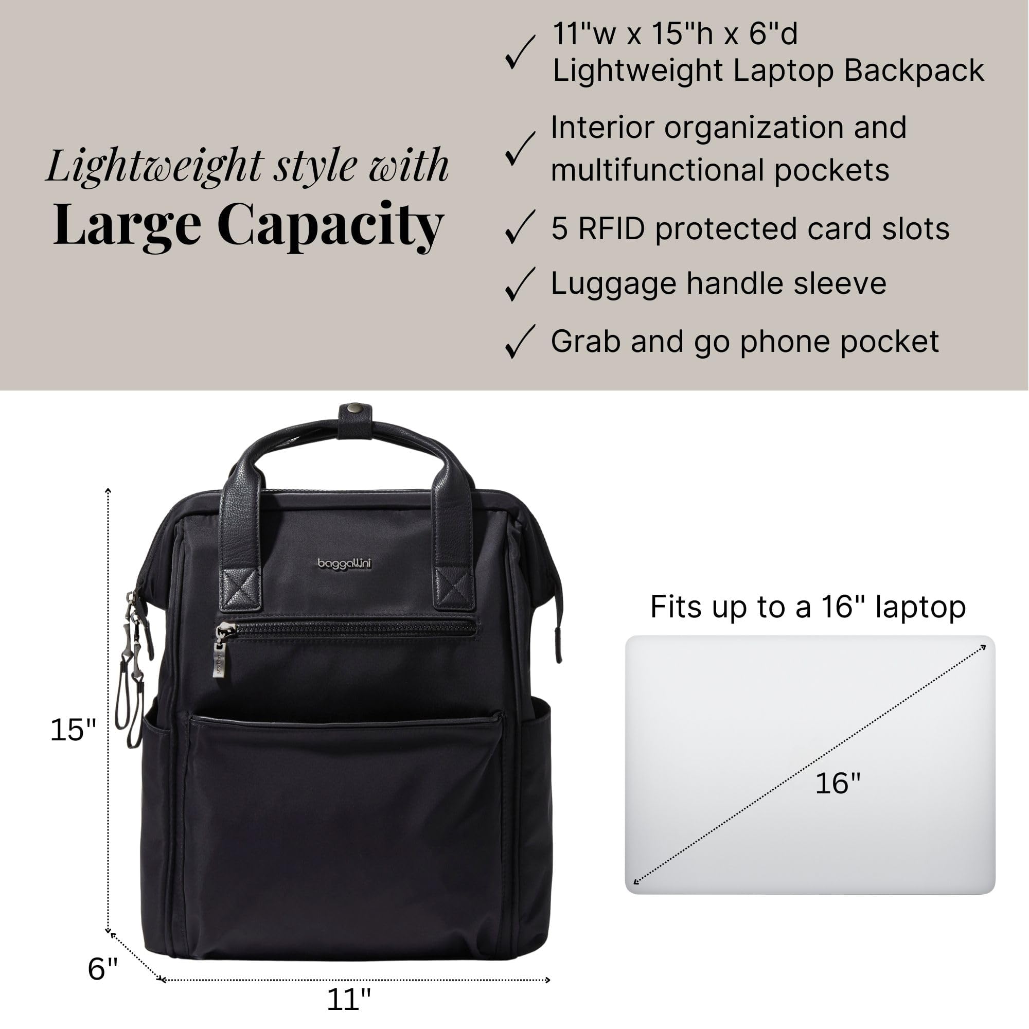 Foto 5 pulgar | Mochila Baggallini Soho Travel Laptop Ligera Negra - Venta Internacional.