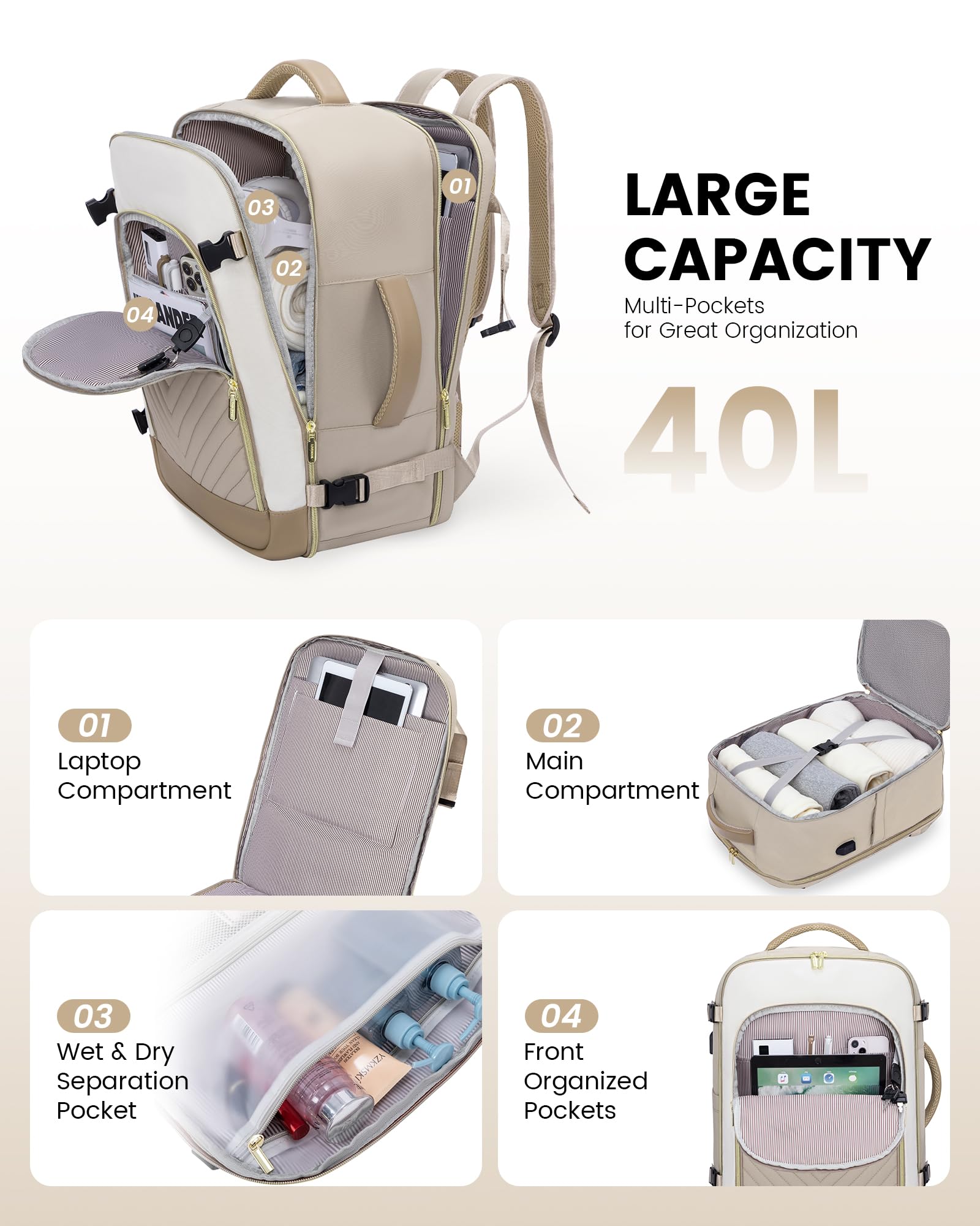 Foto 4 pulgar | Mochila Lovevook Large Travel De 40 Litros Para Mujer Con Portátil De 17 Pulgadas - Venta Internacional.