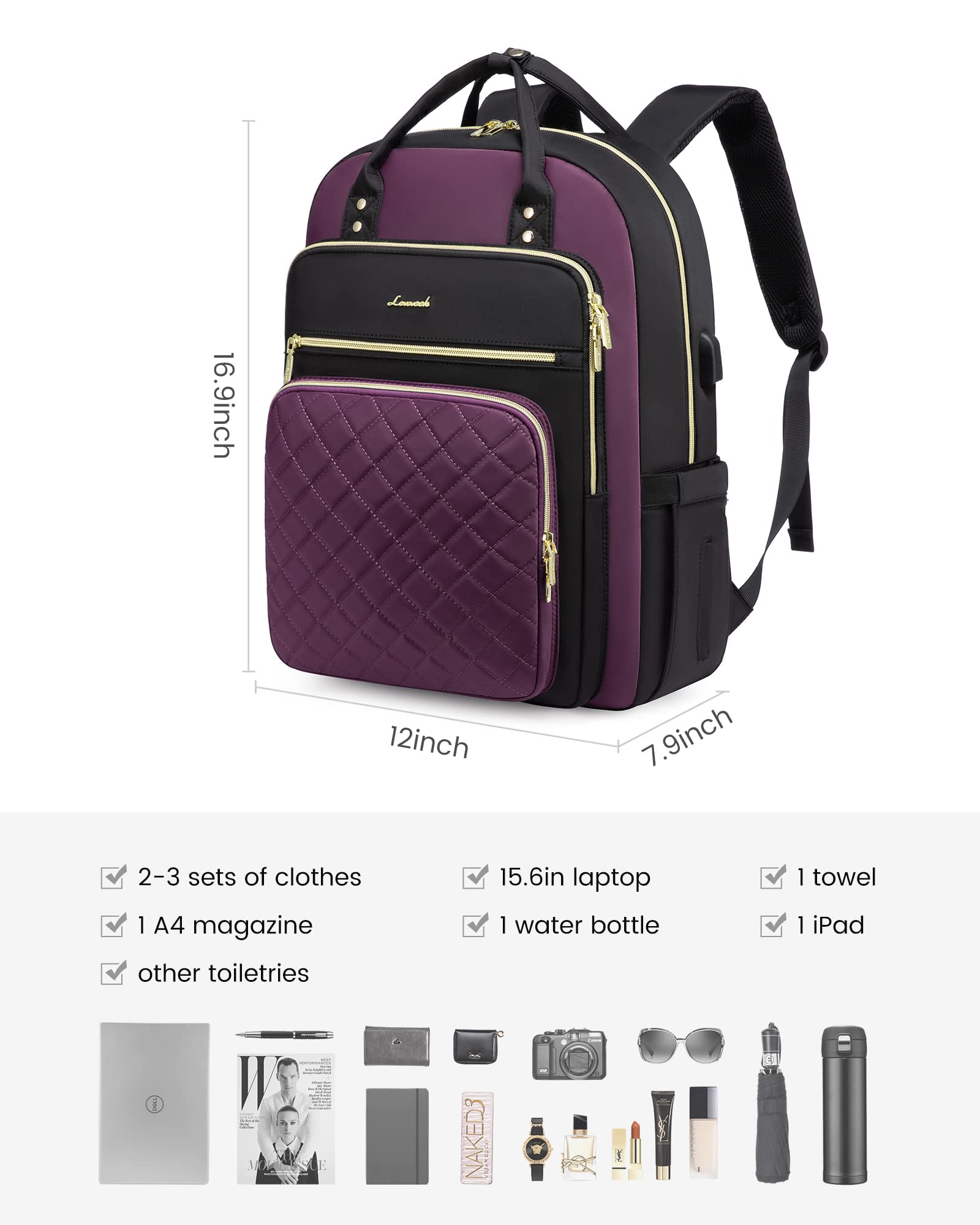 Foto 3 pulgar | Mochila Para Portátil Lovevook Para Mujer De 15.6 Pulgadas Con Puerto Usb - Venta Internacional.