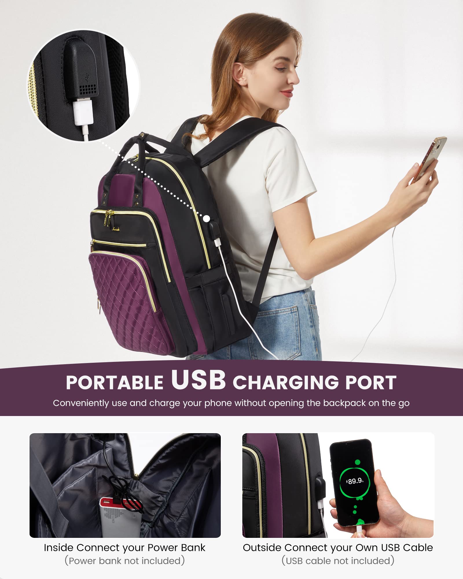 Foto 7 pulgar | Mochila Para Portátil Lovevook Para Mujer De 15.6 Pulgadas Con Puerto Usb - Venta Internacional.