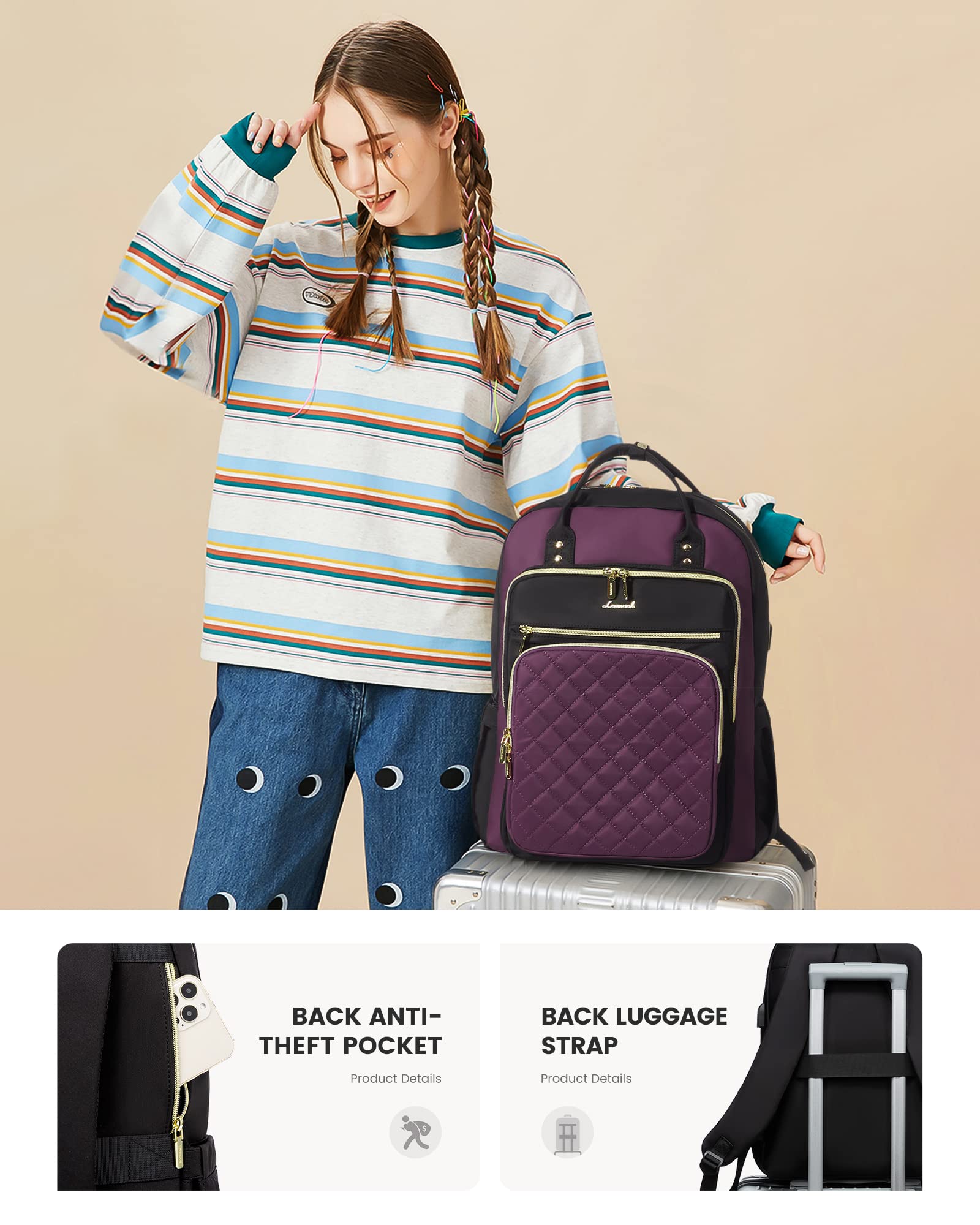Foto 8 pulgar | Mochila Para Portátil Lovevook Para Mujer De 15.6 Pulgadas Con Puerto Usb - Venta Internacional.