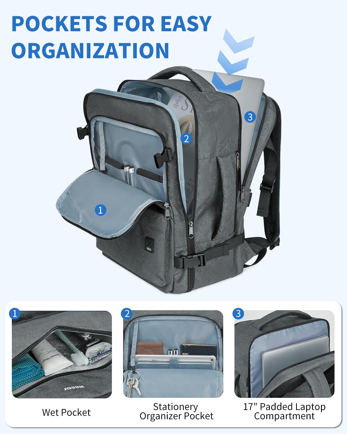 Foto 4 pulgar | Mochila Wandf Travel De 32 Litros Para Spirit Airlines Con Bolsillo Húmedo - Venta Internacional.