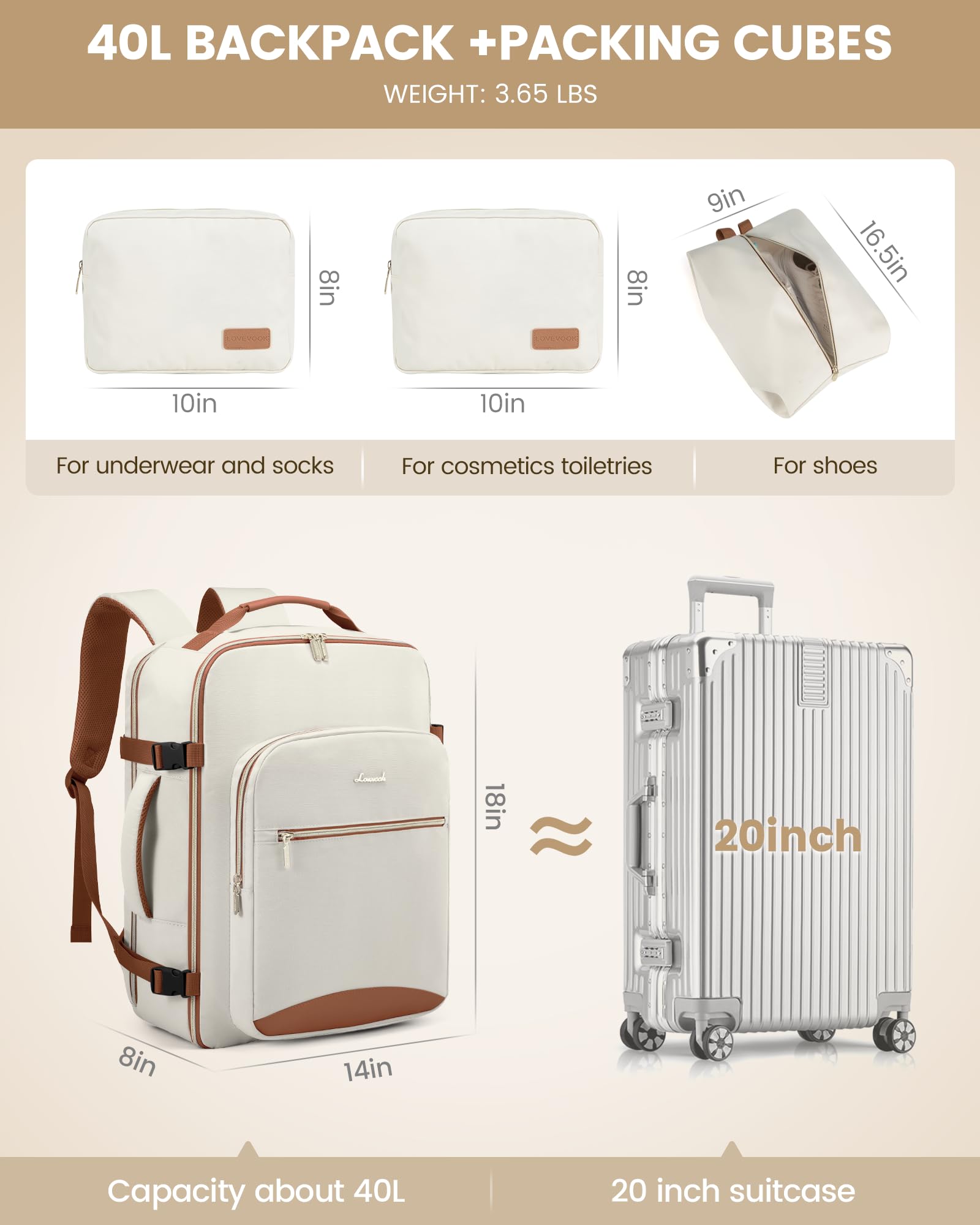 Foto 6 pulgar | Mochila De Viaje Lovevook 40l Para Mujer Y Hombre Impermeable - Venta Internacional.