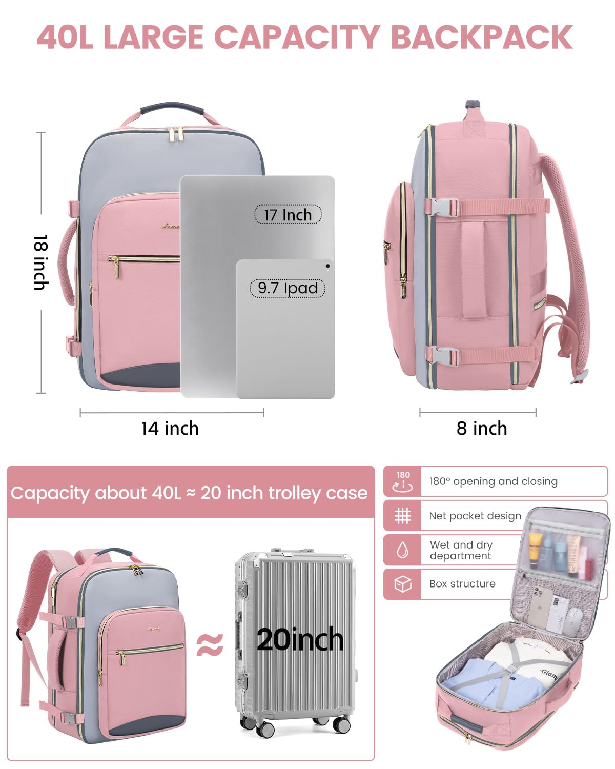 Foto 5 pulgar | Mochila de Viaje Lovevook 40L para Mujer - Venta Internacional