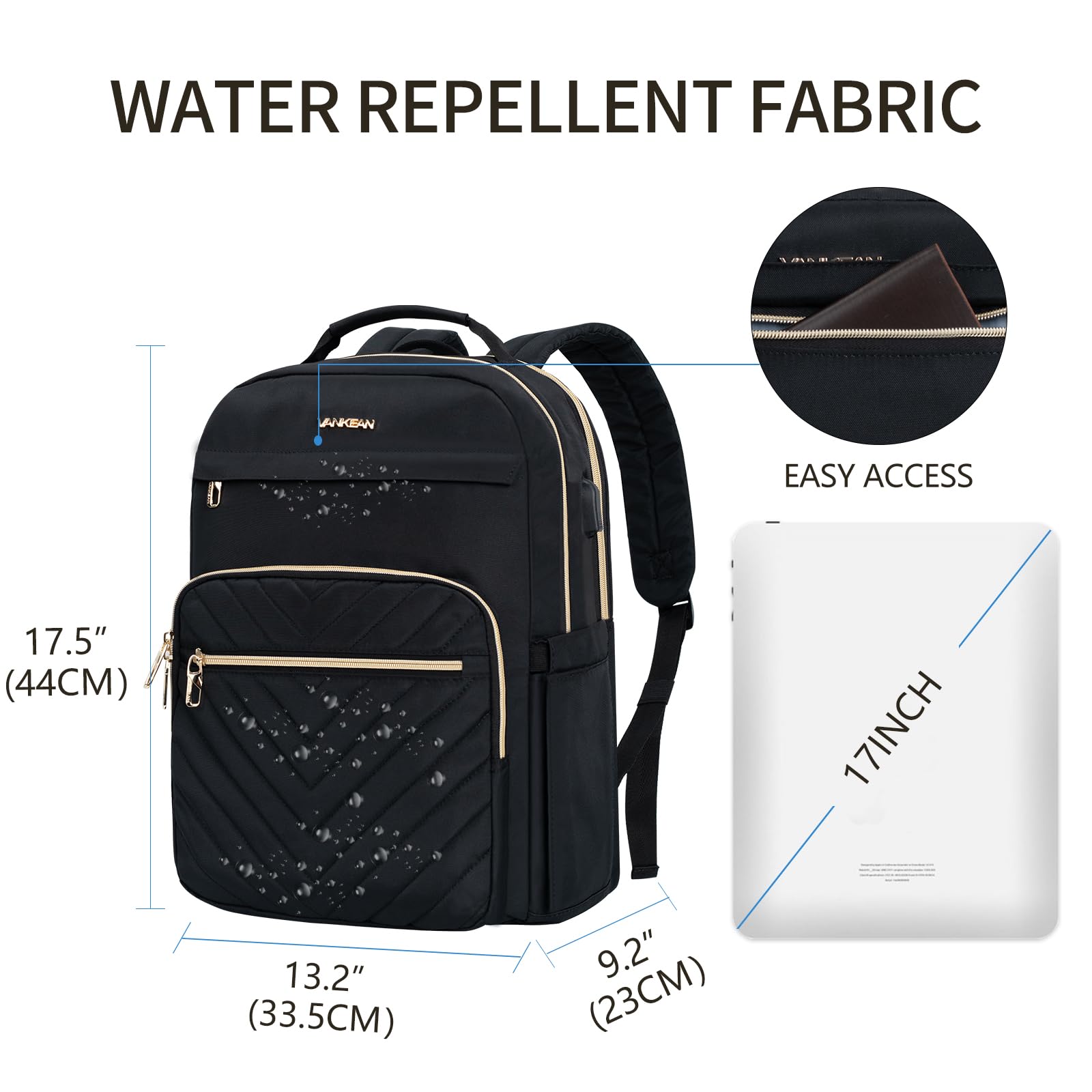 Foto 3 pulgar | Mochila para Portátil Vankean de 17.3" Impermeable Puerto Usb Negro - Venta Internacional