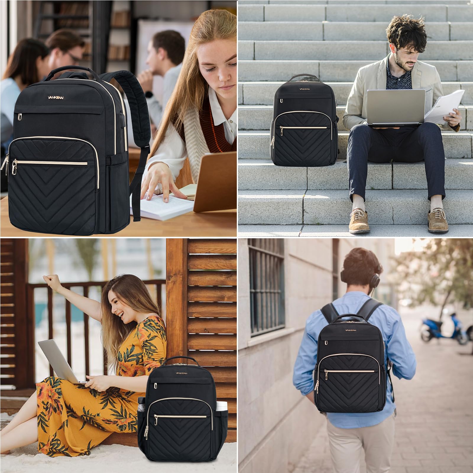 Foto 7 pulgar | Mochila para Portátil Vankean de 17.3" Impermeable Puerto Usb Negro - Venta Internacional
