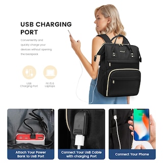 Foto 3 | Mochila para Portátil Lovevook para Mujer 15.6" Impermeable Negro - Venta Internacional