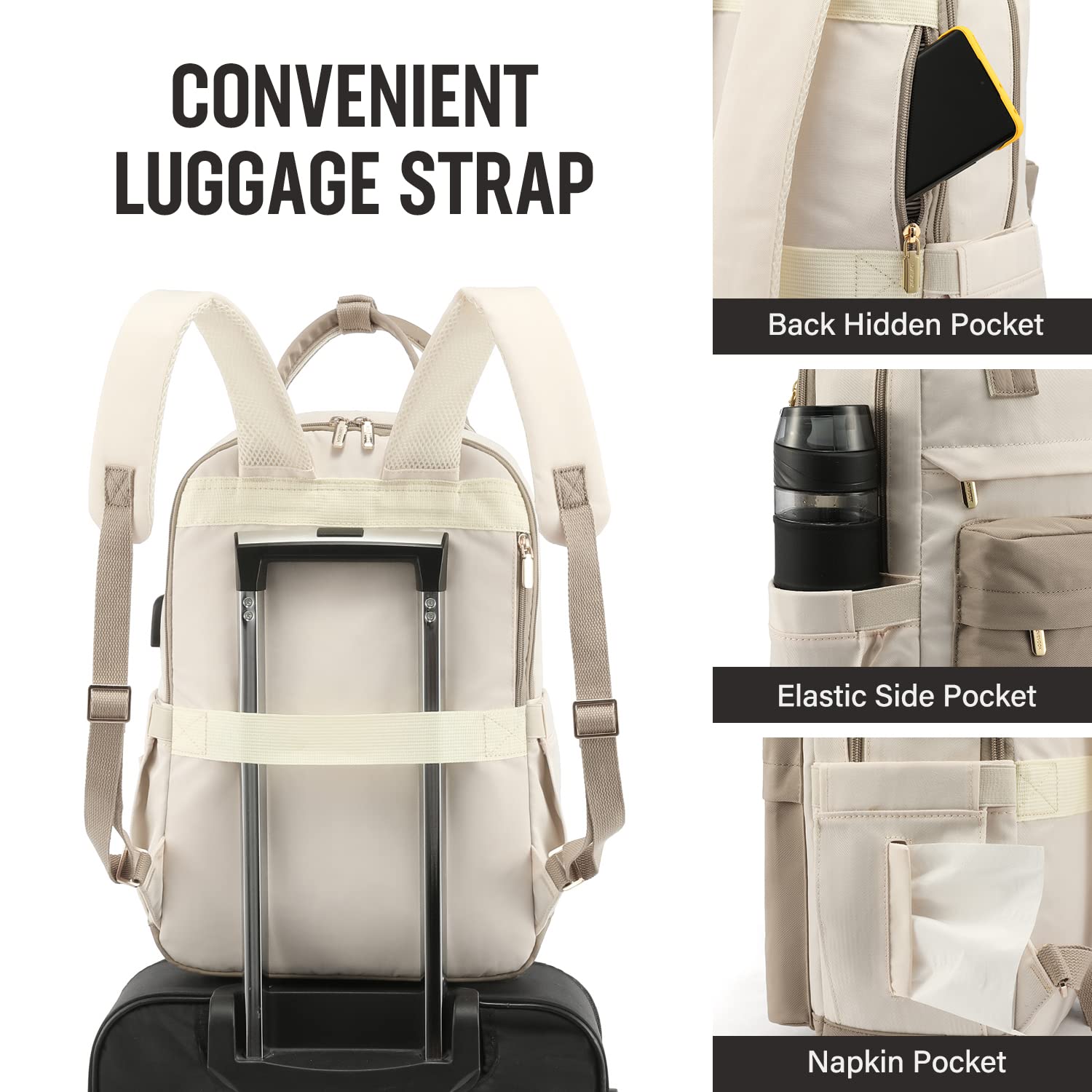 Foto 5 pulgar | Mochila para Portátil Lovevook para Mujer 15.6" con Puerto Usb Beige - Venta Internacional