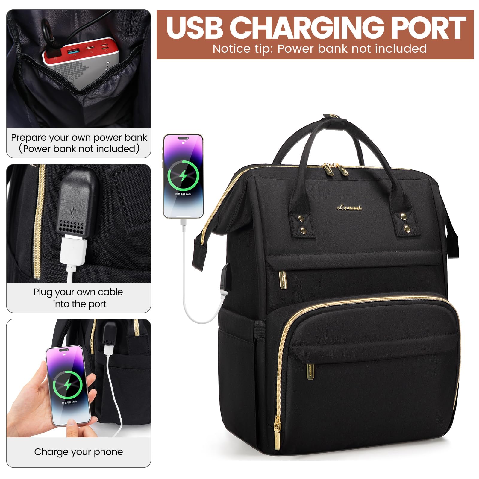 Foto 4 pulgar | Mochila para Portátil Lovevook de 15.6 Pulgadas Impermeable Negra - Venta Internacional