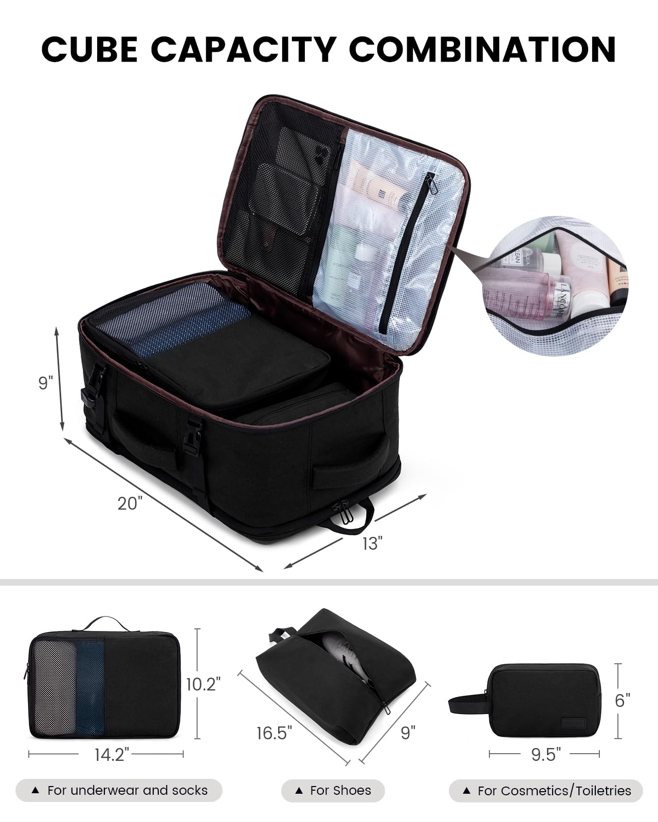 Foto 4 pulgar | Mochila de Viaje Lovevook Travel Carry On Negro 40 L - Venta Internacional