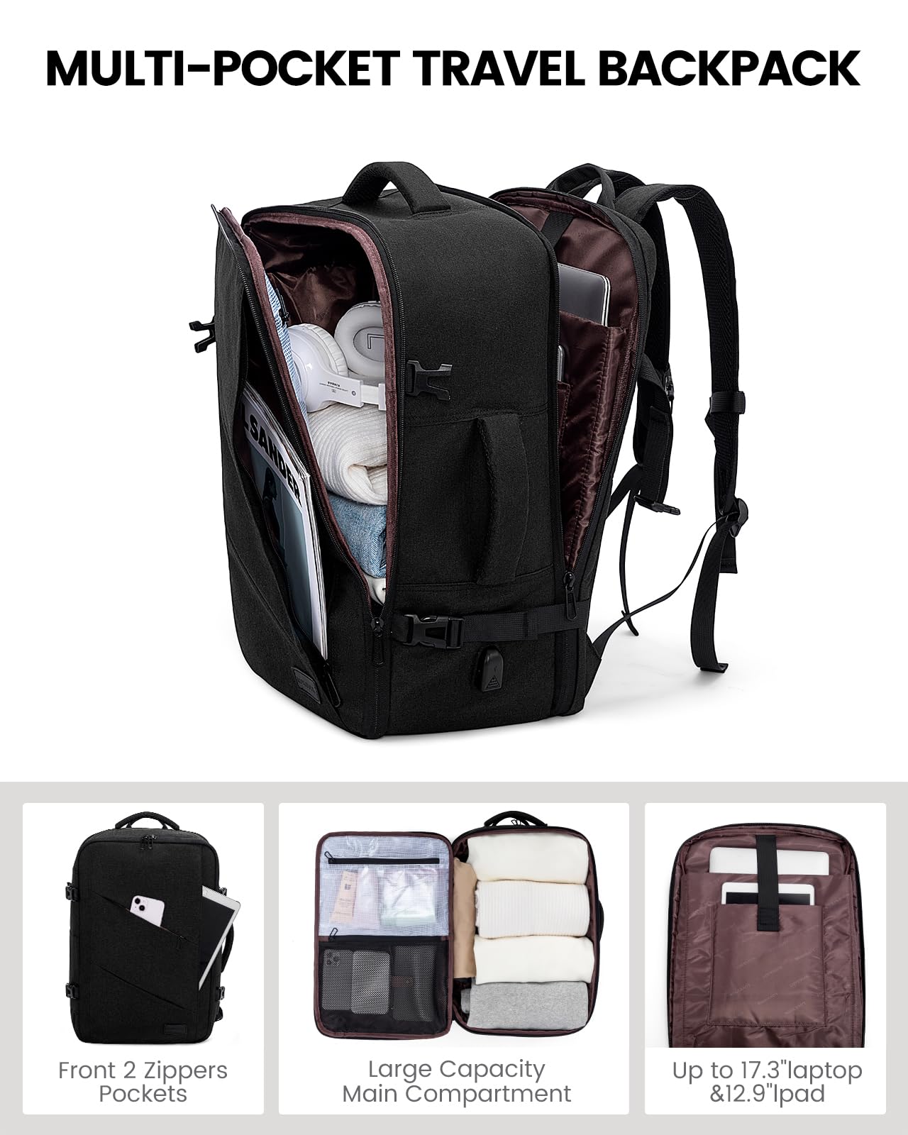Foto 5 pulgar | Mochila de Viaje Lovevook Travel Carry On Negro 40 L - Venta Internacional