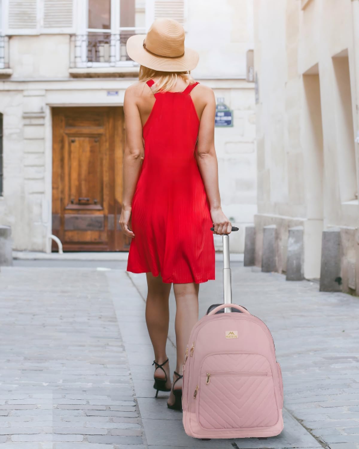 Foto 2 | Mochila Rodante Matein Para Mujer De 17 Pulgadas Con Ruedas, Color Rosa - Venta Internacional.