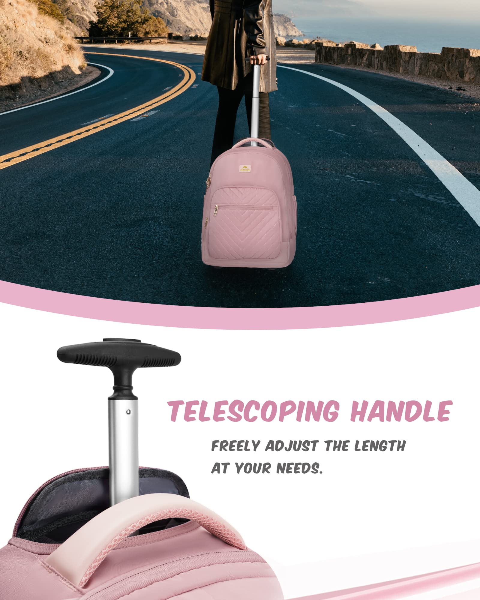 Foto 5 | Mochila Rodante Matein Para Mujer De 17 Pulgadas Con Ruedas, Color Rosa - Venta Internacional.
