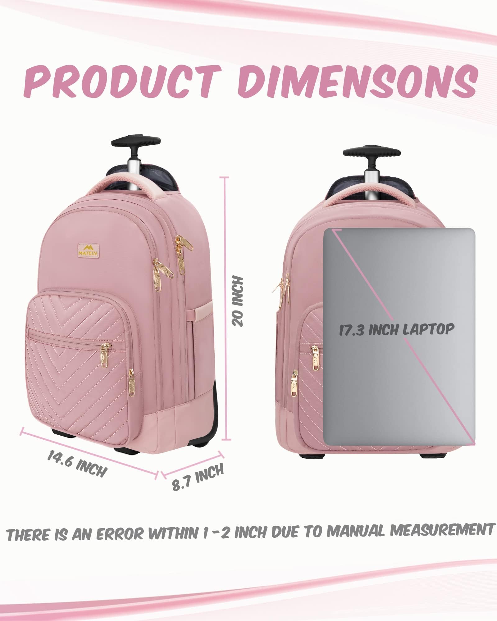 Foto 7 pulgar | Mochila Rodante Matein Para Mujer De 17 Pulgadas Con Ruedas, Color Rosa - Venta Internacional.