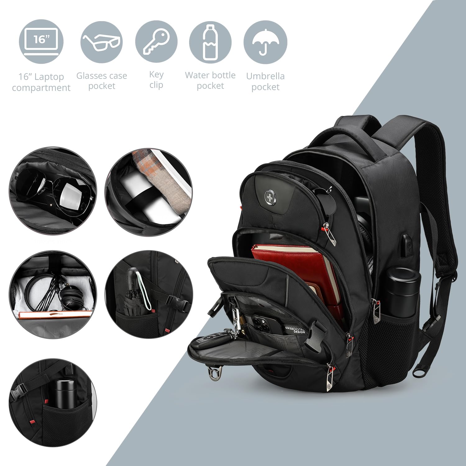 Foto 6 pulgar | Mochila Swissdigital Design Vector para Portátil de 15,6" - Venta Internacional