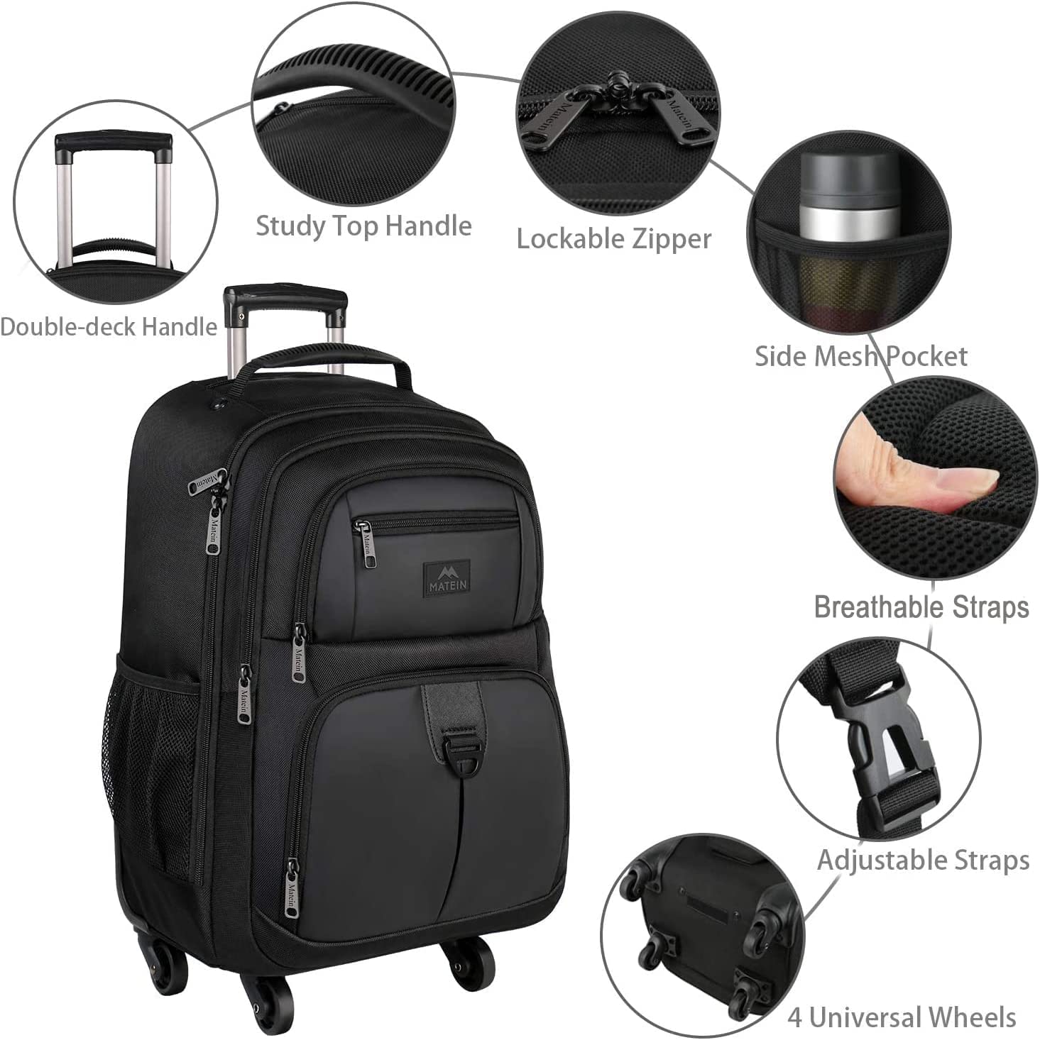 Foto 7 pulgar | Mochila Rodante Matein Para Portátil De Viaje De 17 Pulgadas Resistente Al Agua - Venta Internacional.