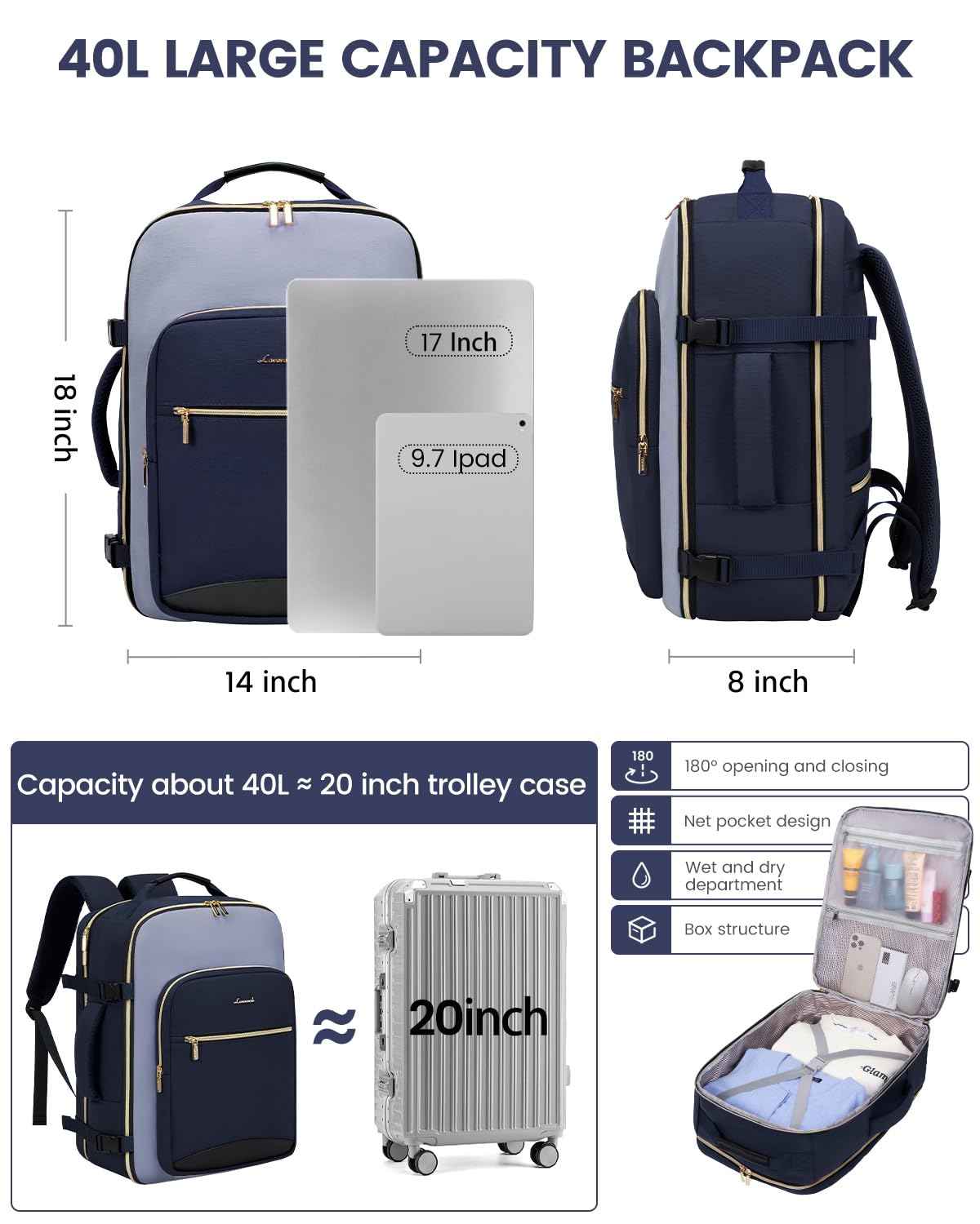Foto 5 pulgar | Mochila De Mano Lovevook De 40 Litros Para Mujeres Y Hombres Con 3 Cubos - Venta Internacional.