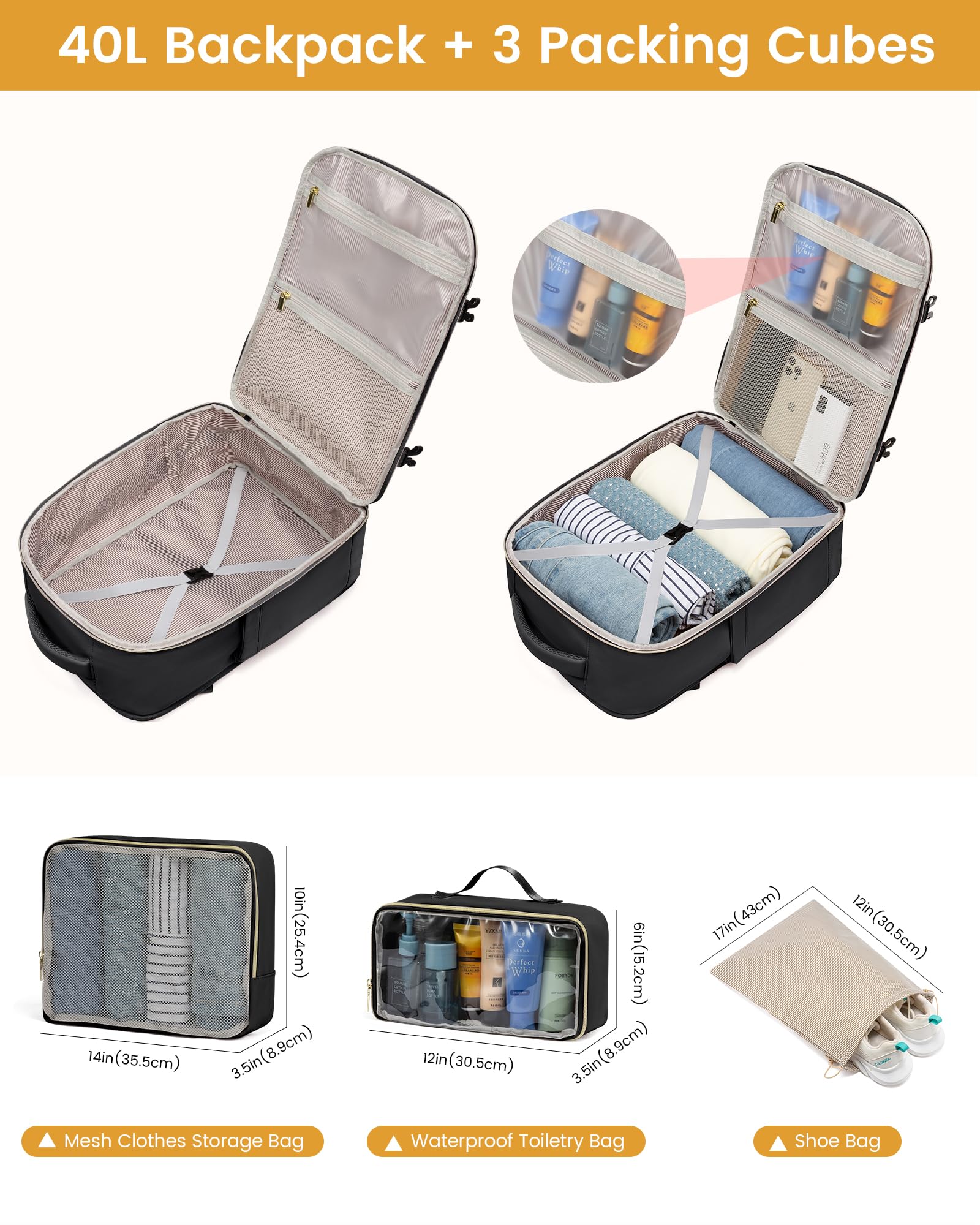 Foto 4 pulgar | Mochila De Viaje Lovevook Grande De 40 Litros Con 3 Cubos De Embalaje Para Mujer - Venta Internacional.