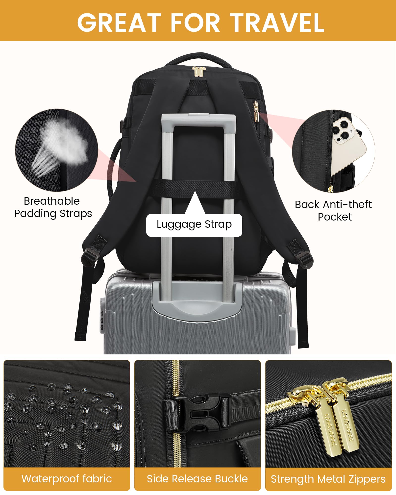 Foto 7 pulgar | Mochila De Viaje Lovevook Grande De 40 Litros Con 3 Cubos De Embalaje Para Mujer - Venta Internacional.