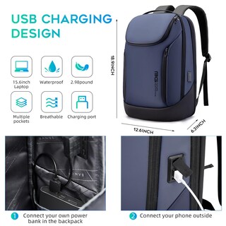Foto 5 | Mochila Bange Business Smart Impermeable Para Portátil De 15,6 Pulgadas - Venta Internacional.