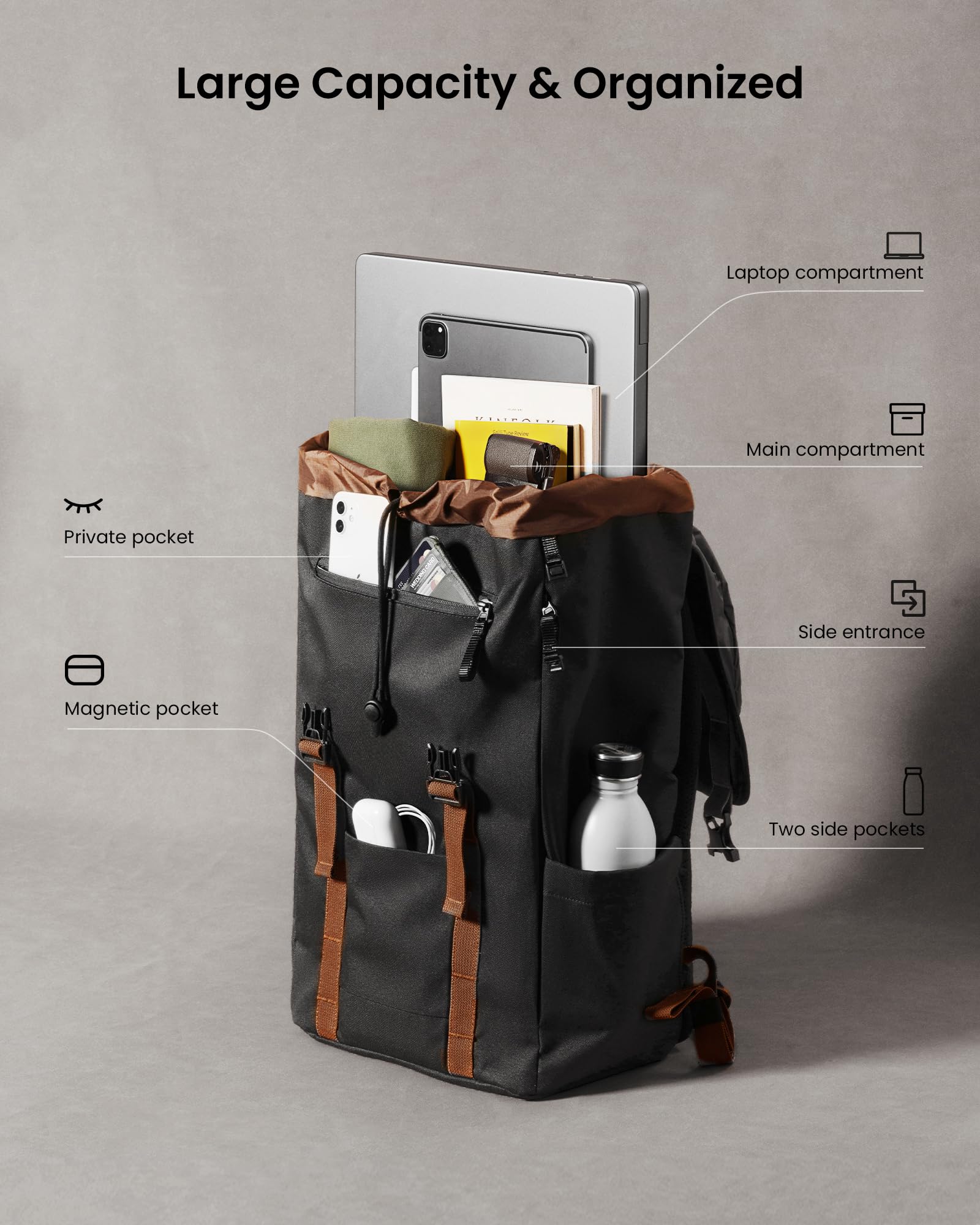 Foto 4 pulgar | Mochila Tomtoc con Solapa para Portátil 22 l Negra - Venta Internacional