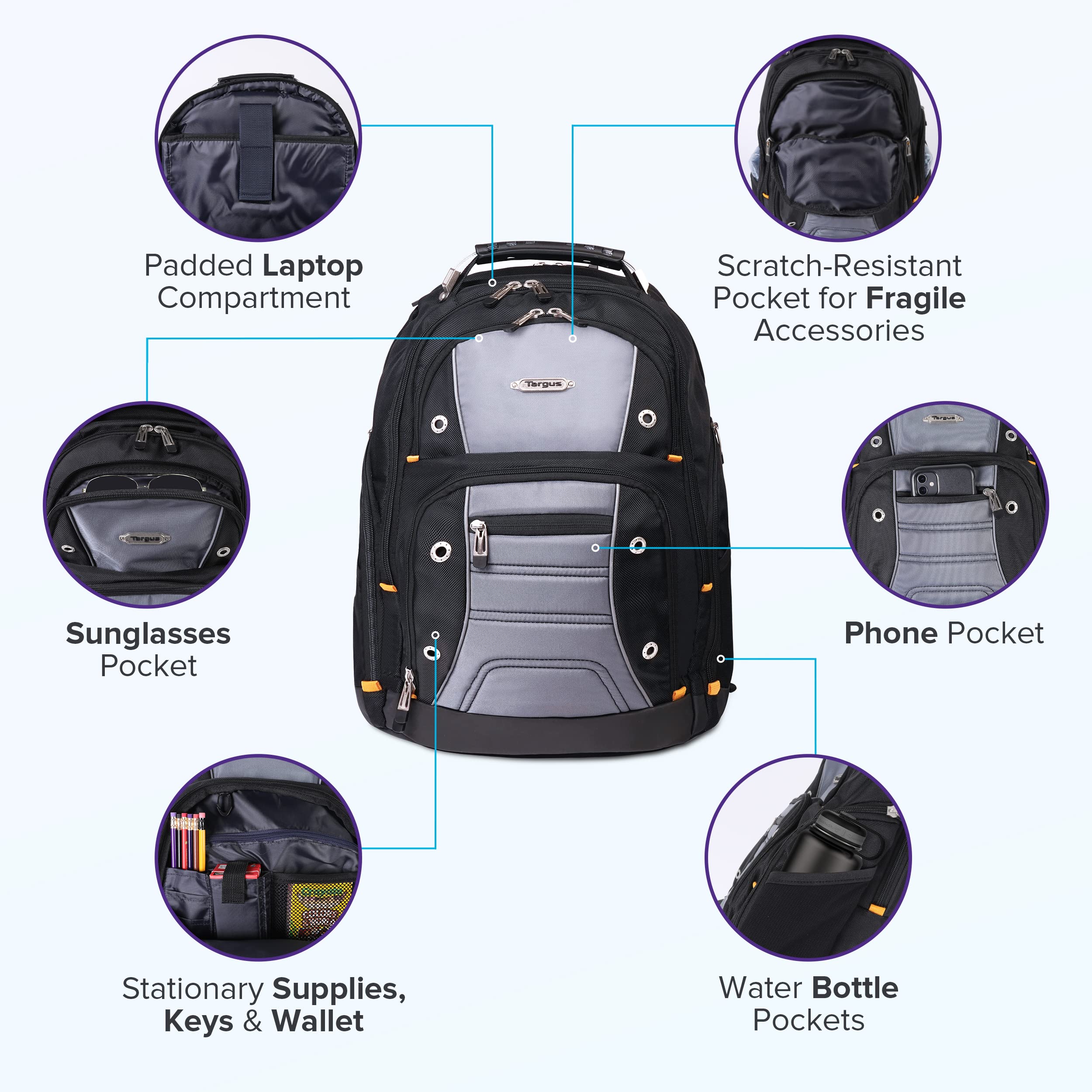Foto 3 pulgar | Mochila Targus Drifter II Negro/Gris para Hombre - Venta Internacional