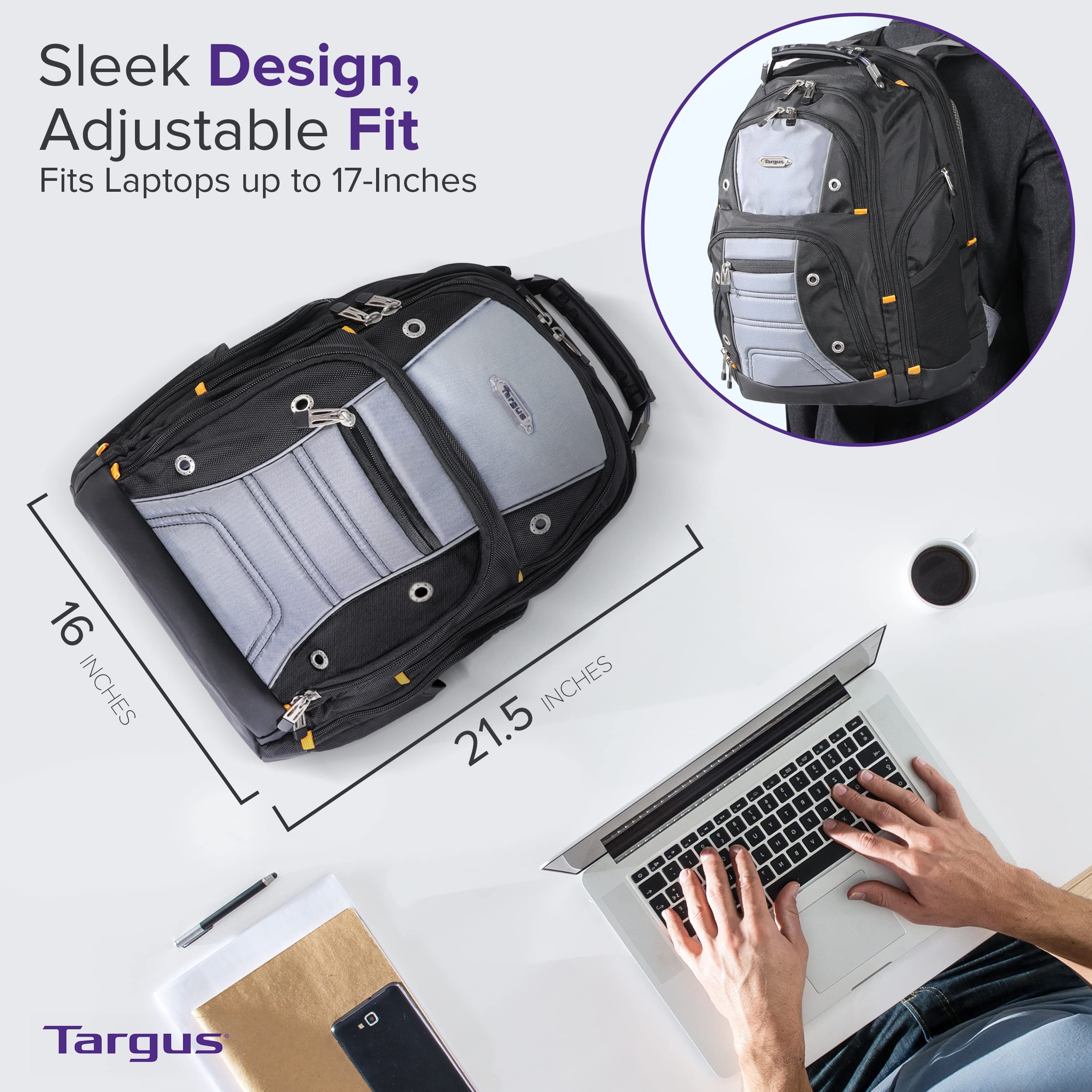 Foto 8 pulgar | Mochila Targus Drifter II Negro/Gris para Hombre - Venta Internacional