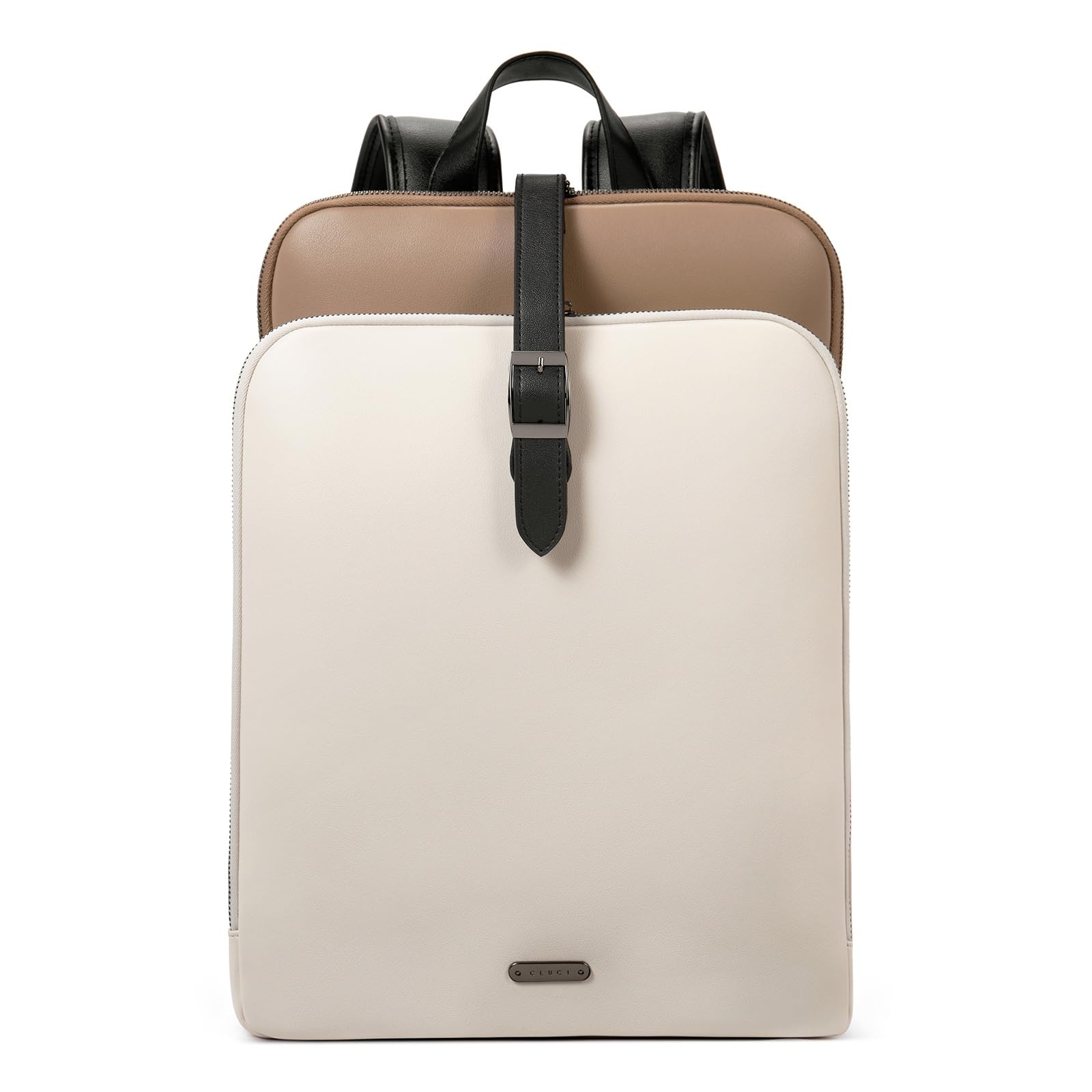 Mochila Cluci de Piel Beige para Portátil de 15.6 Pulgadas para Mujer - Venta Internacional