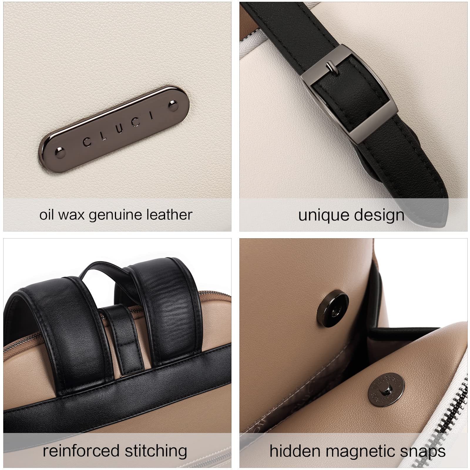 Foto 5 pulgar | Mochila Cluci de Piel Beige para Portátil de 15.6 Pulgadas para Mujer - Venta Internacional