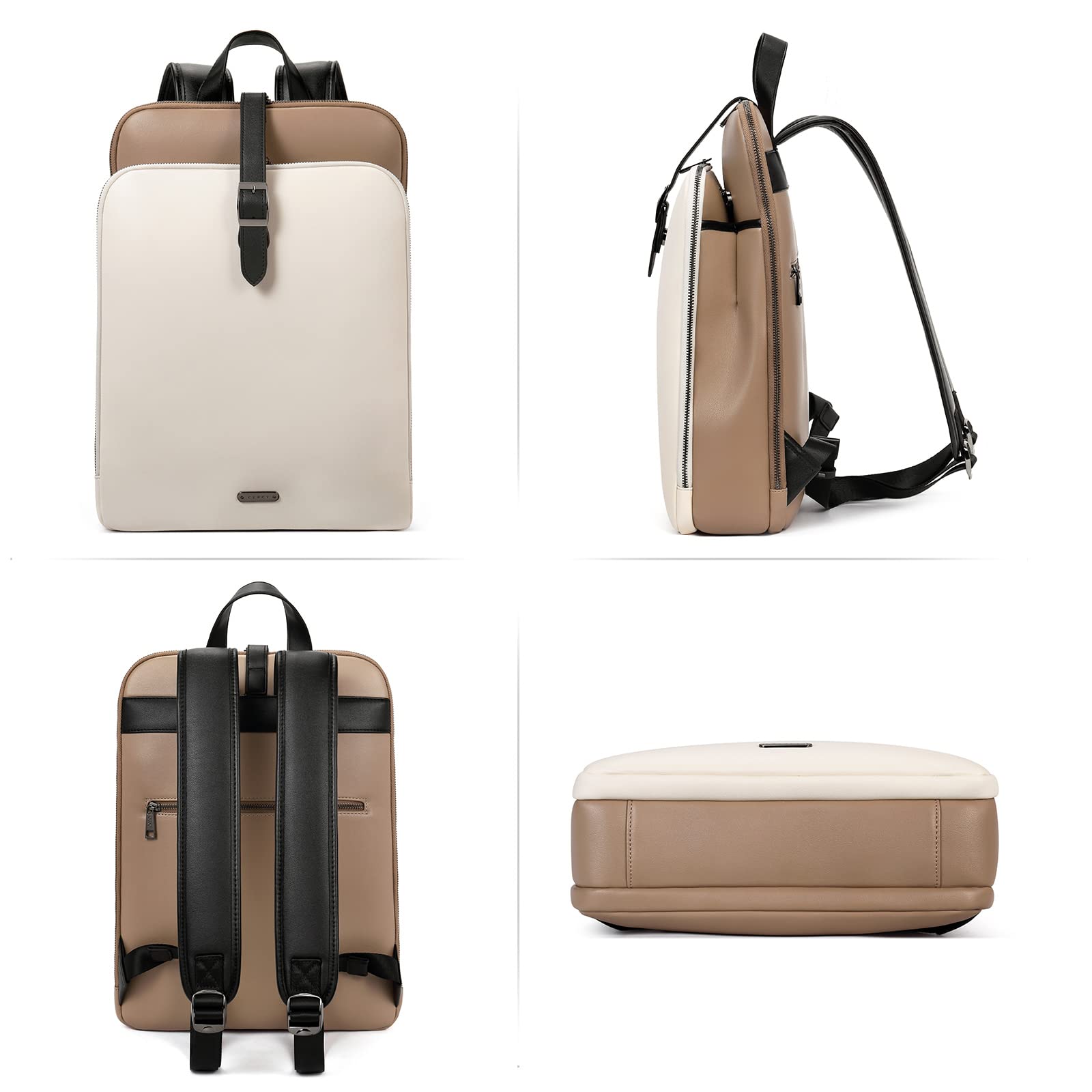 Foto 6 | Mochila Cluci de Piel Beige para Portátil de 15.6 Pulgadas para Mujer - Venta Internacional