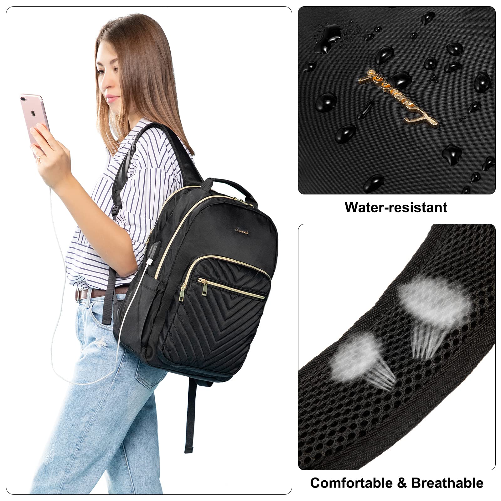 Foto 8 pulgar | Mochila Para Portátil Lovevook Para Mujer, 17.3 Pulgadas, Impermeable, Negra - Venta Internacional.