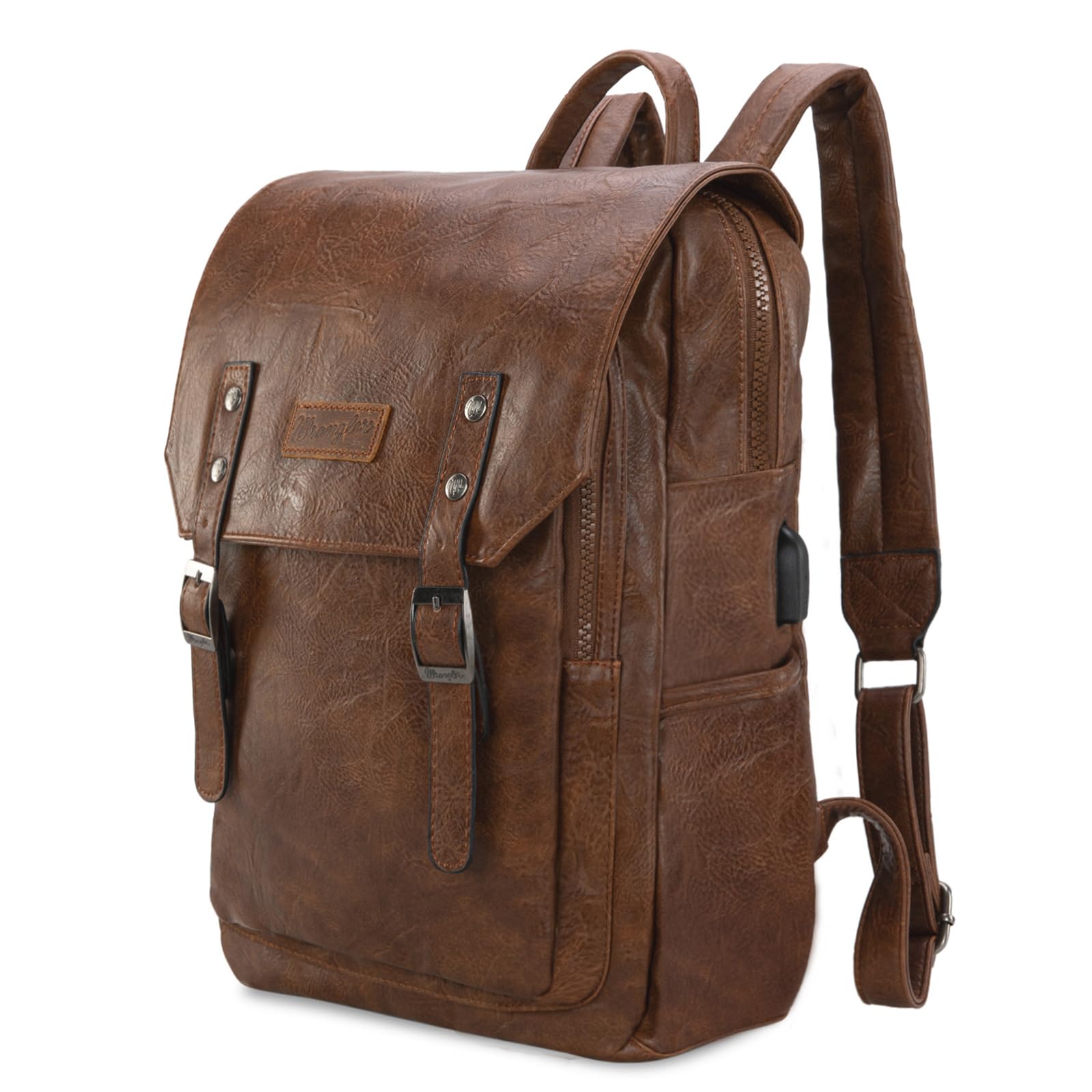 Mochila Para Portátil Montana West × Wrangler Brown De Cuero Vegano - Venta Internacional.