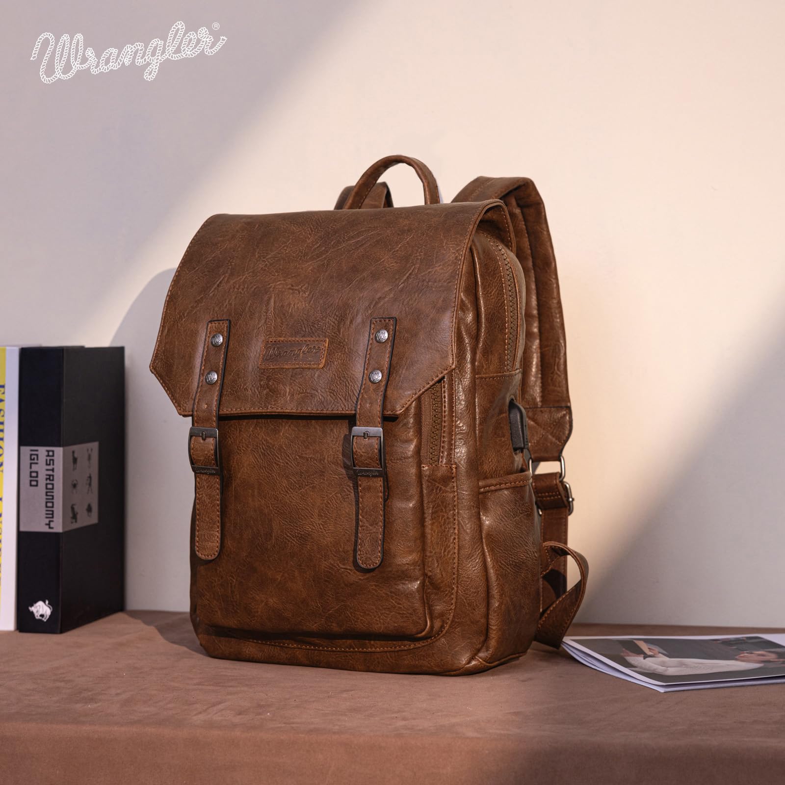 Foto 2 | Mochila Para Portátil Montana West × Wrangler Brown De Cuero Vegano - Venta Internacional.