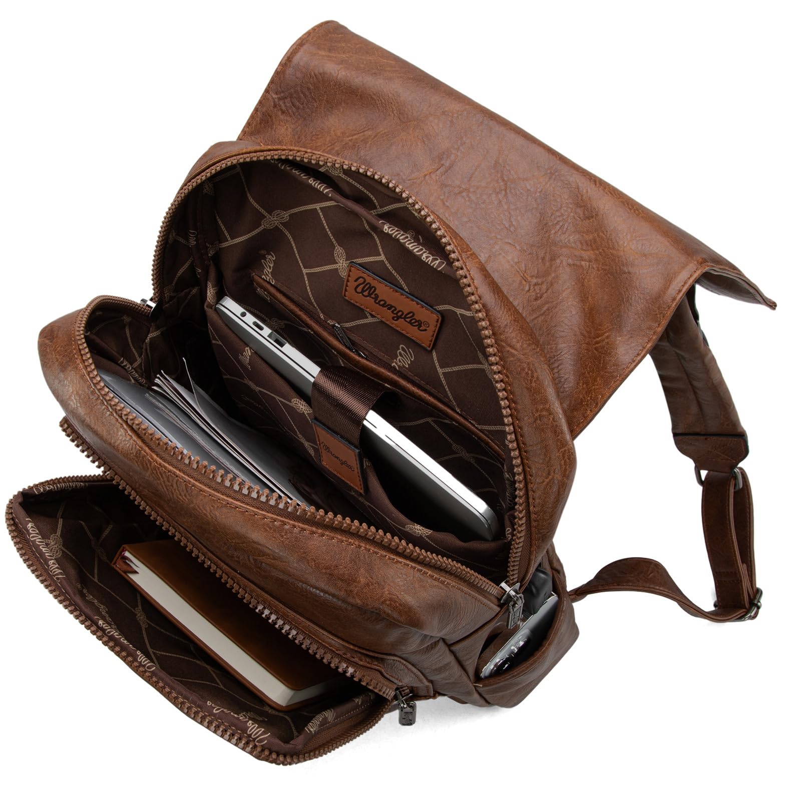 Foto 5 pulgar | Mochila Para Portátil Montana West × Wrangler Brown De Cuero Vegano - Venta Internacional.