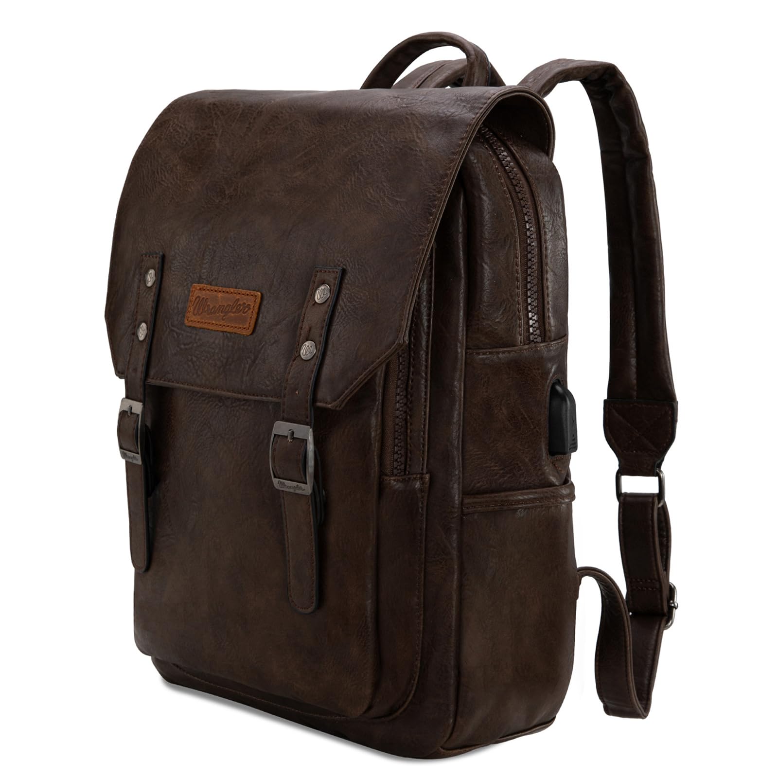 Mochila Wrangler De Piel Vegana Para Portátil De 17.3 Pulgadas, Unisex, Negra - Venta Internacional.