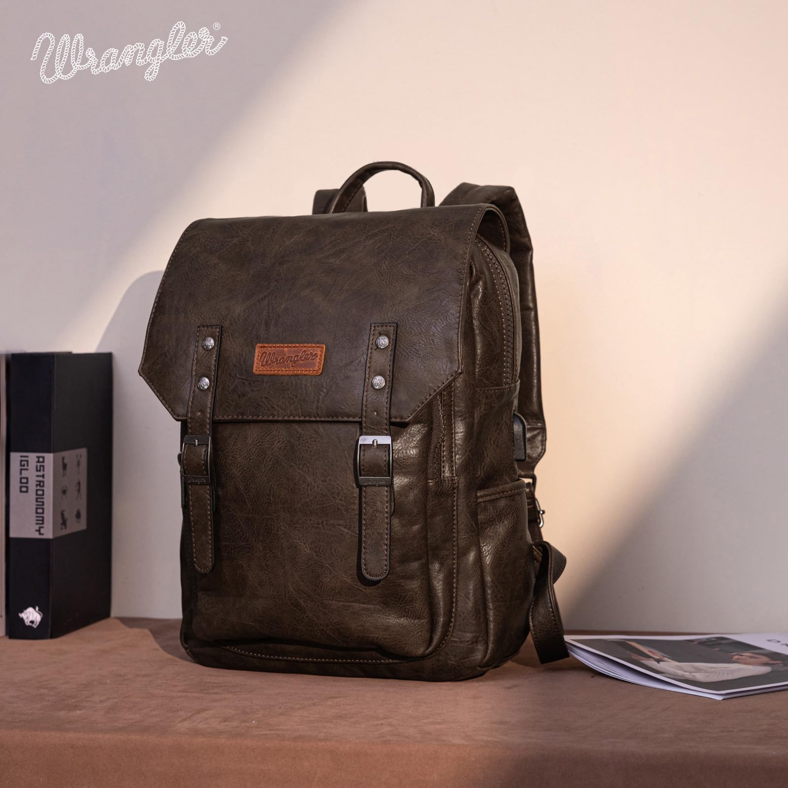Foto 3 pulgar | Mochila Wrangler De Piel Vegana Para Portátil De 17.3 Pulgadas, Unisex, Negra - Venta Internacional.