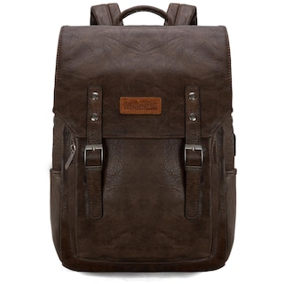Foto 3 | Mochila Wrangler De Piel Vegana Para Portátil De 17.3 Pulgadas, Unisex, Negra - Venta Internacional.