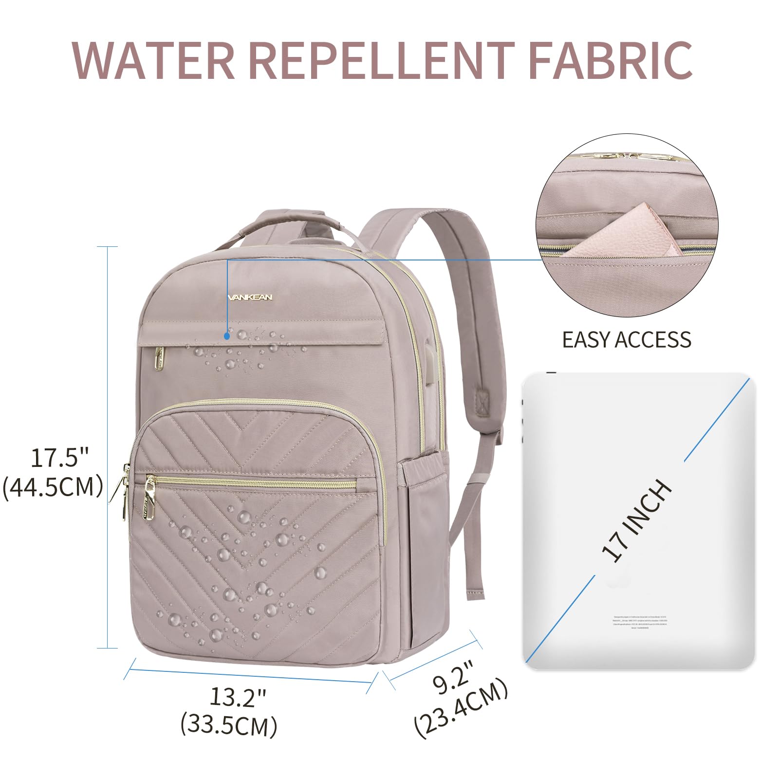 Foto 4 pulgar | Mochila Para Portátil Vankean 17.3'' Impermeable Para Mujer Rosa - Venta Internacional.