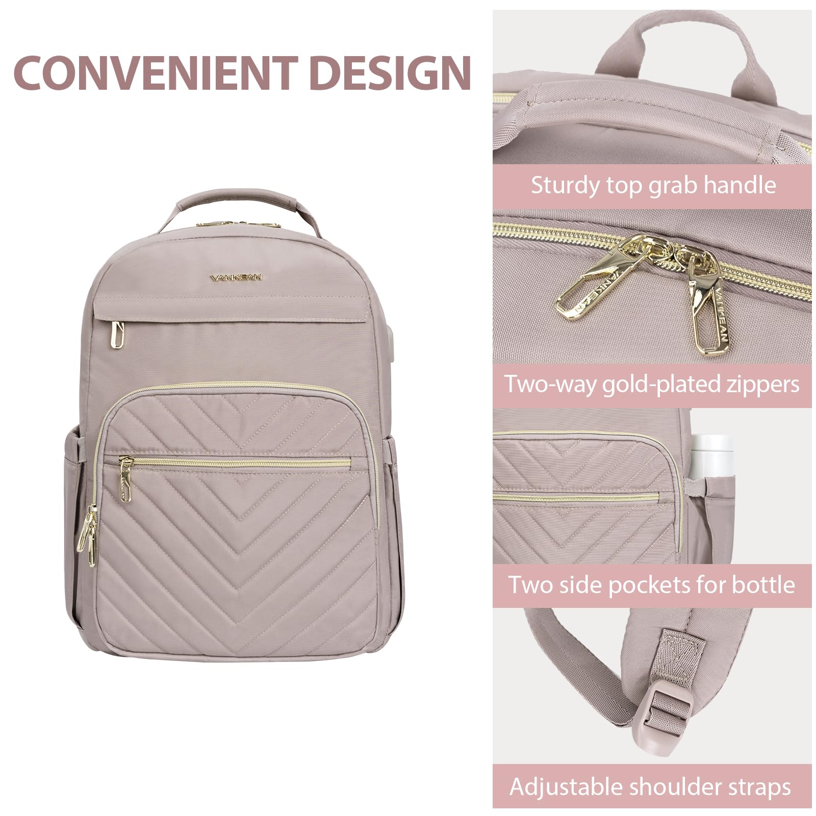 Foto 6 pulgar | Mochila Para Portátil Vankean 17.3'' Impermeable Para Mujer Rosa - Venta Internacional.